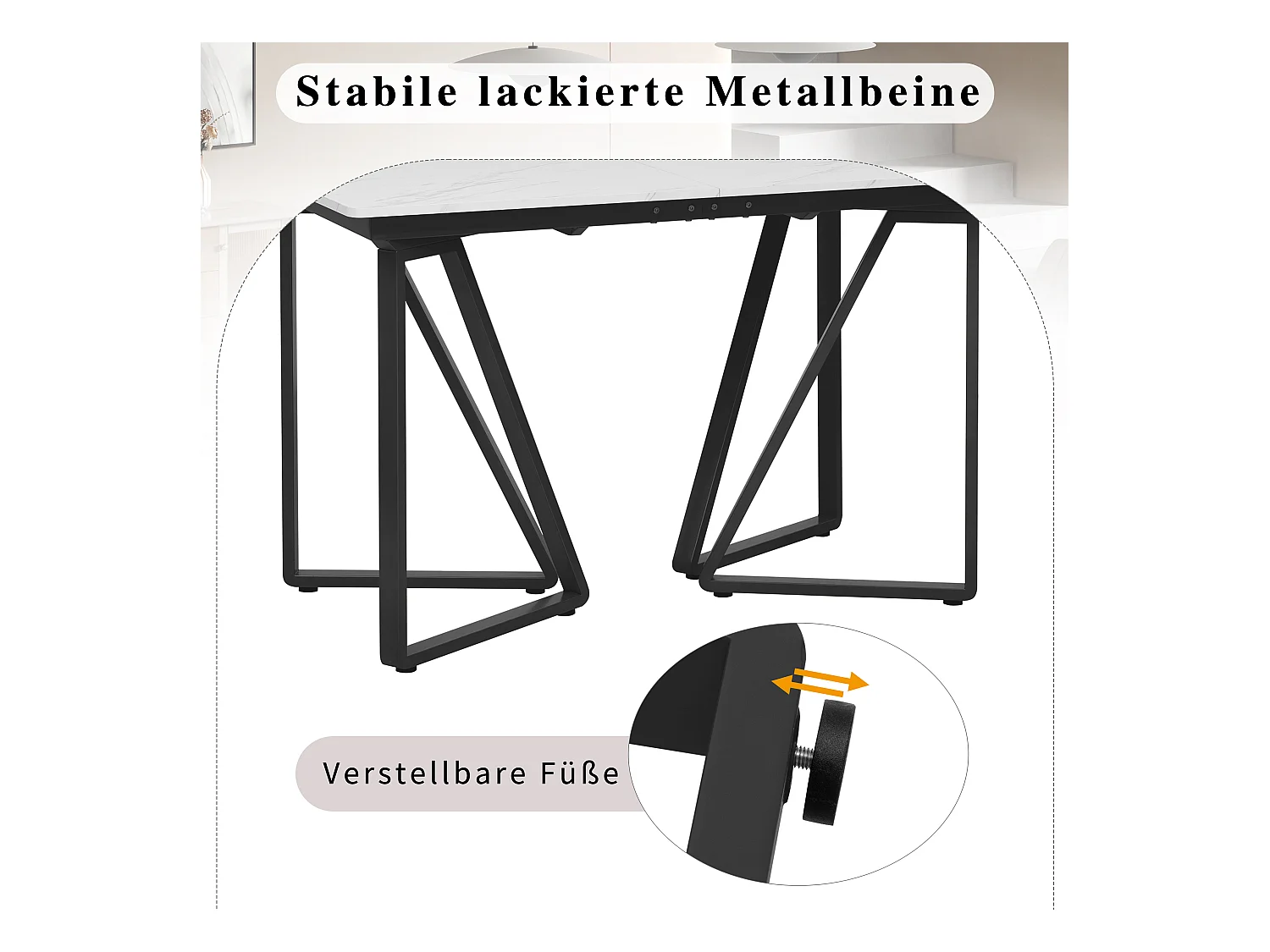 Table à manger avec motif marbre, extensible, pieds métalliques avec repose-pieds réglables, idéale pour salle à manger et cuisine (160x73x74 cm)