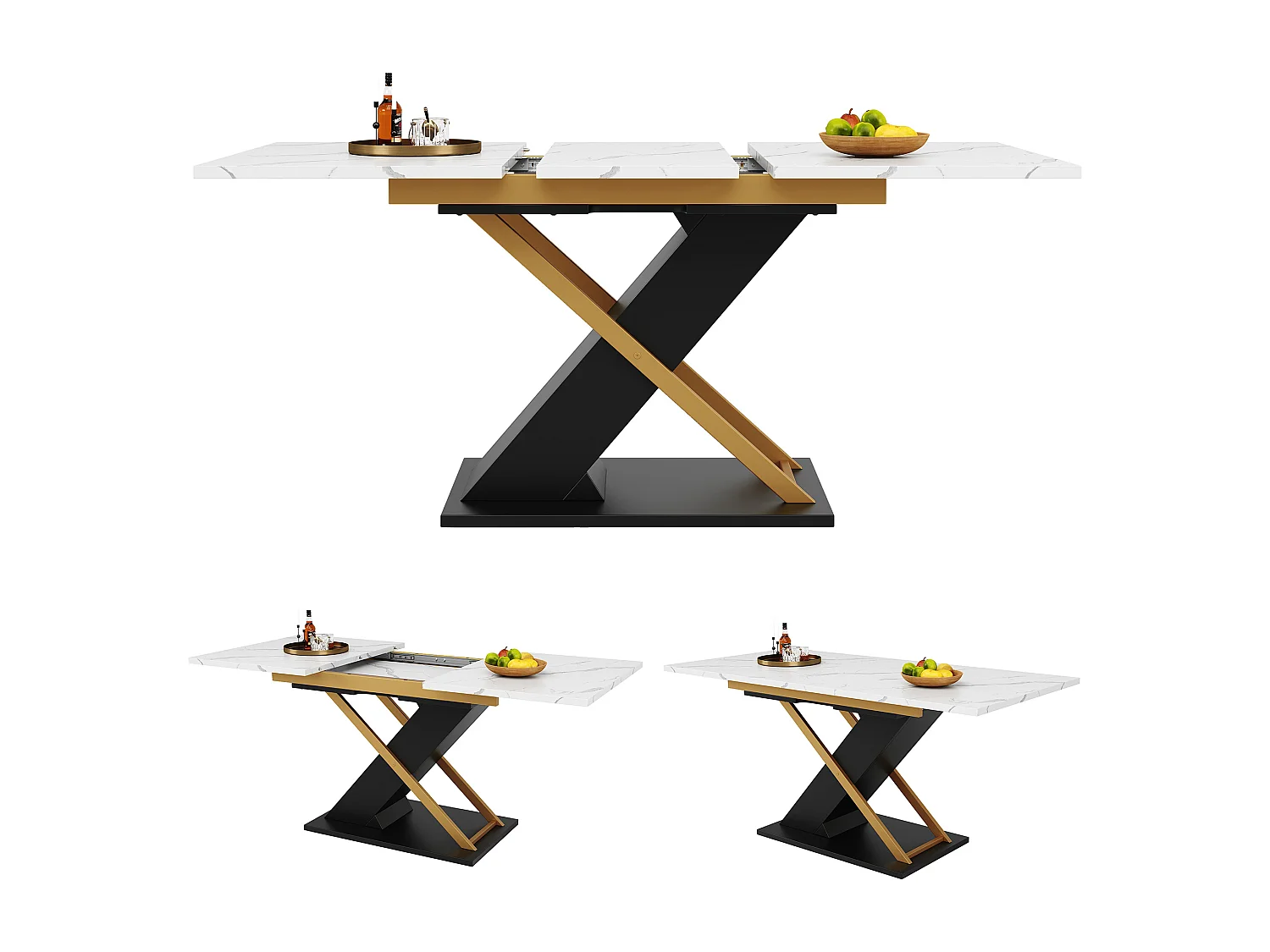 Uitschuifbare tafel (120-160×80 cm), eettafel met verlengstuk, MDF, gouden gekruiste poten, grijs (120-160x80x75,4 cm)