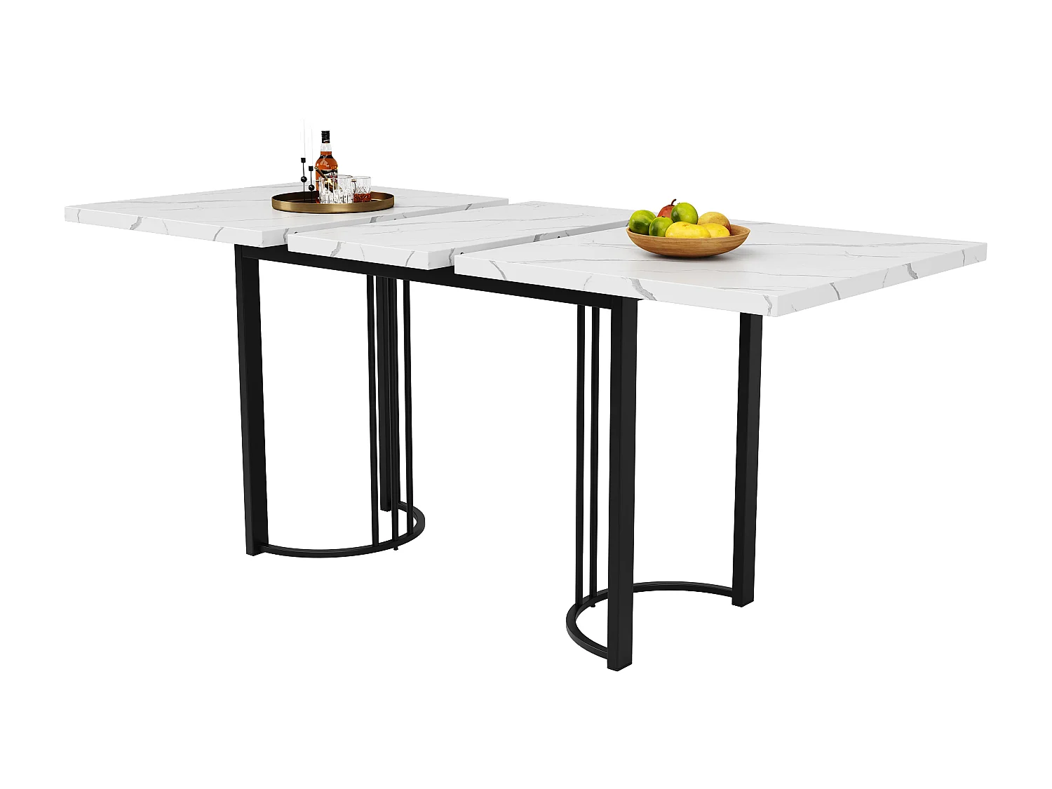 Table à manger extensible (140-179.5x80cm), design moderne avec pieds croisés en métal, MDF, blanc/noir
