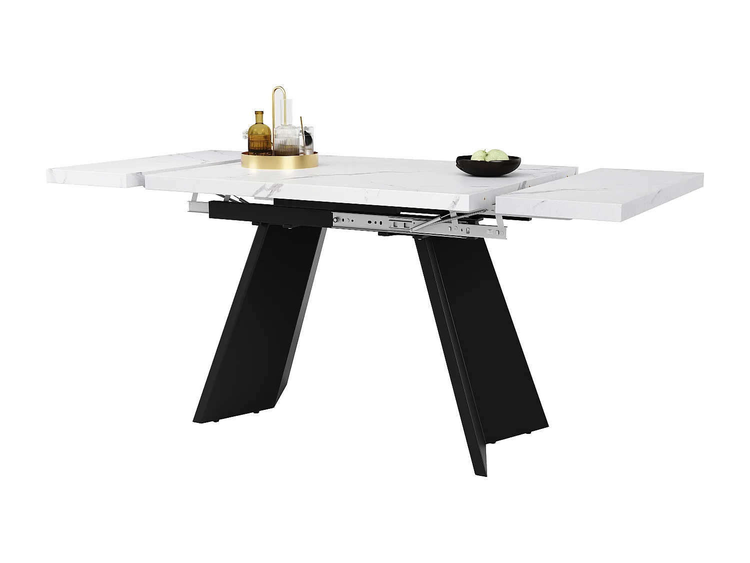 Table à manger extensible (99-159x74cm), table de cuisine avec fonction téléscopique, MDF, pieds en métal, blanc/noir (99-159x74x77 cm)