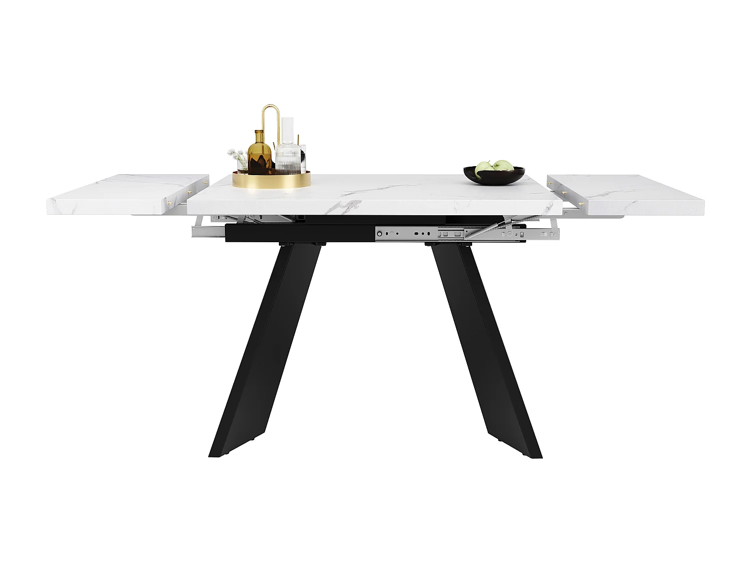 Table à manger extensible (99-159x74cm), table de cuisine avec fonction téléscopique, MDF, pieds en métal, blanc/noir (99-159x74x77 cm)