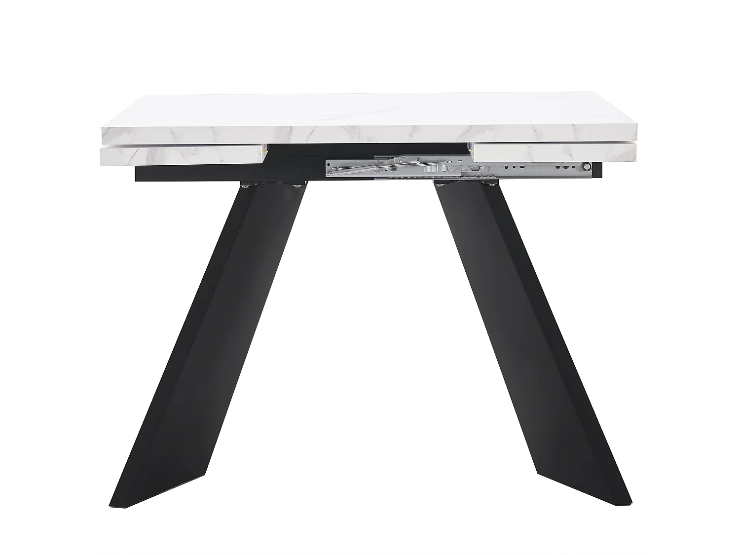 Table à manger extensible (99-159x74cm), table de cuisine avec fonction téléscopique, MDF, pieds en métal, blanc/noir (99-159x74x77 cm)