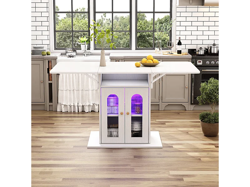 Table à Manger Pliable Moderne avec LED, Fonction de Changement de Couleur, Espace de Rangement Intégré, Plateau Extensible 140×78 cm (140×78 cm)