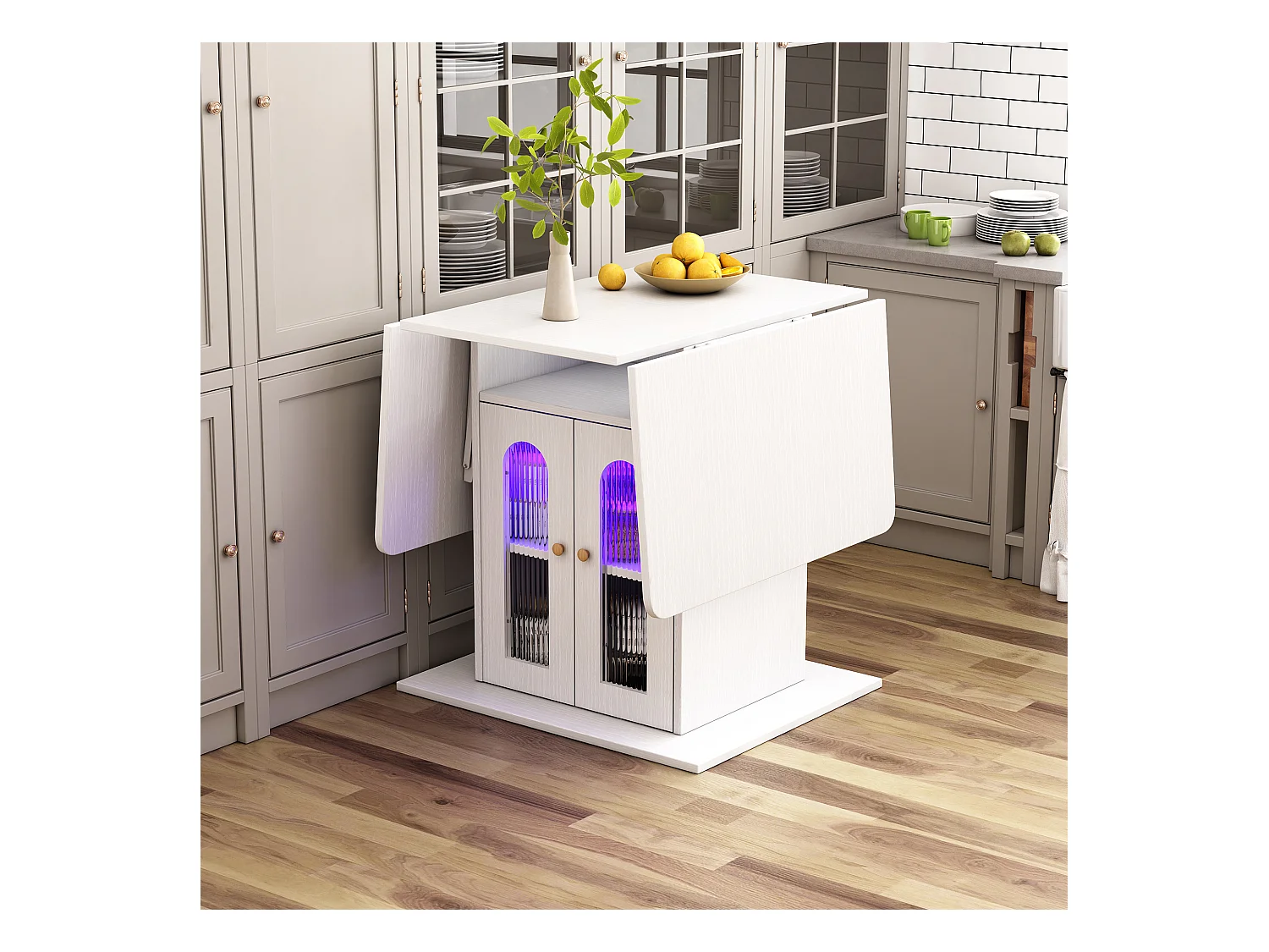 Table à Manger Pliable Moderne avec LED, Fonction de Changement de Couleur, Espace de Rangement Intégré, Plateau Extensible 140×78 cm (140×78 cm)