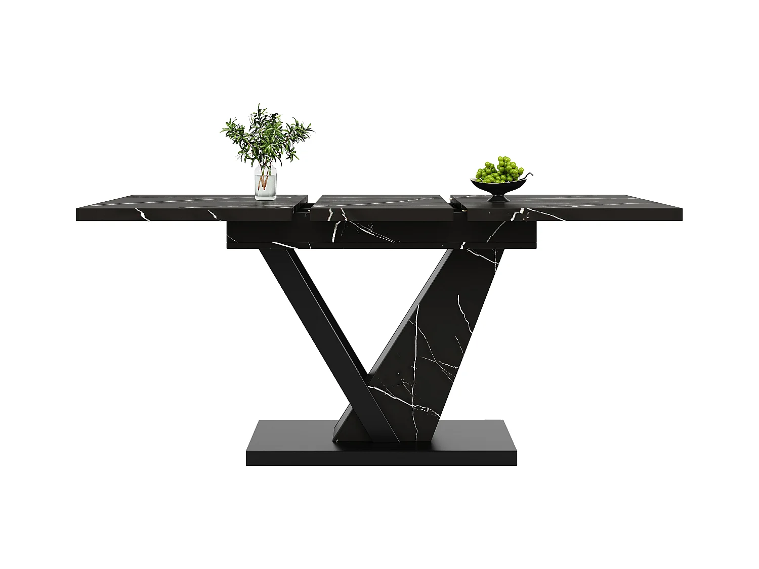 Telescopische eettafel, uitschuifbaar 120-160x75x75,5 cm, zwart gemarmerd MDF, metalen poten, verstelbare tafel (120-160x75x75,5 cm)