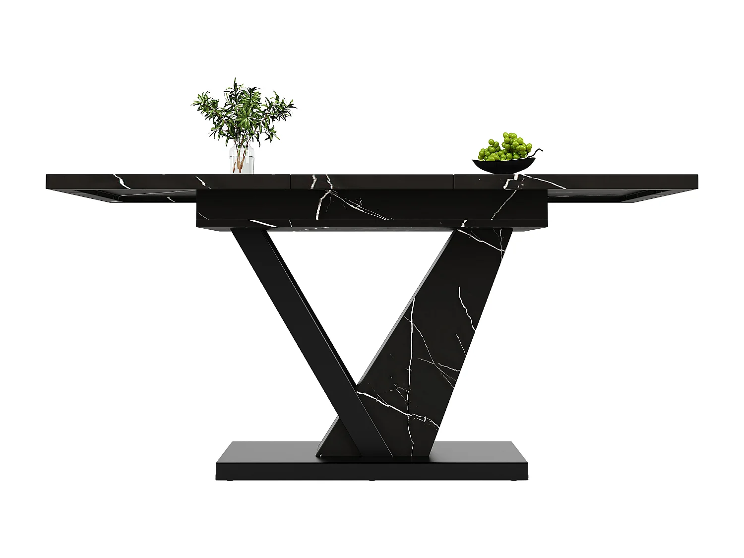 Mesa de comedor telescópica, extensible 120-160x75x75,5 cm, MDF jaspeado negro, patas de metal, mesa ajustable (120-160x75x75,5 cm)