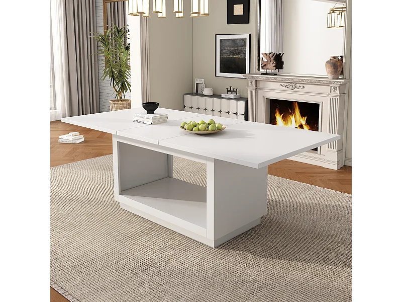 Table à manger extensible, table carrée, table basse, blanc, MDF, (140/180x70x76.5 cm)