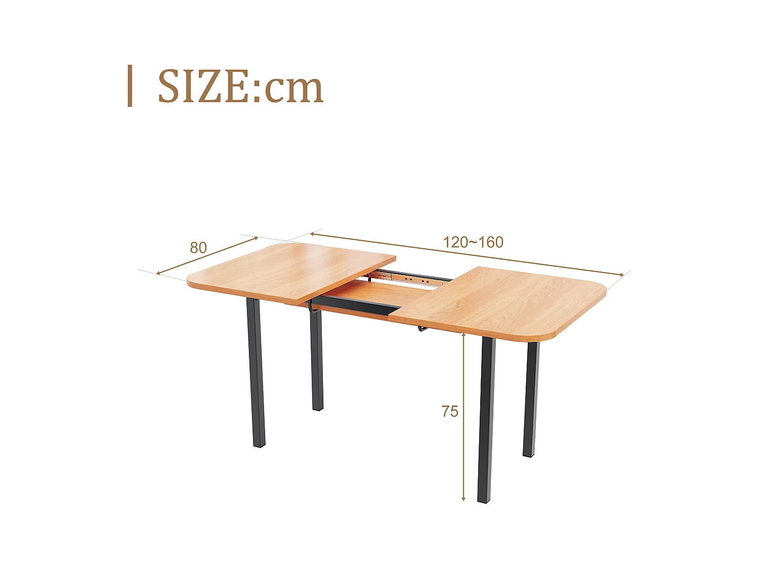 Table à manger extensible, design moderne, MDF, finition bois naturel + pieds métalliques argentés, pour 4-6 personnes (L120-160 x P80 x H75 cm)