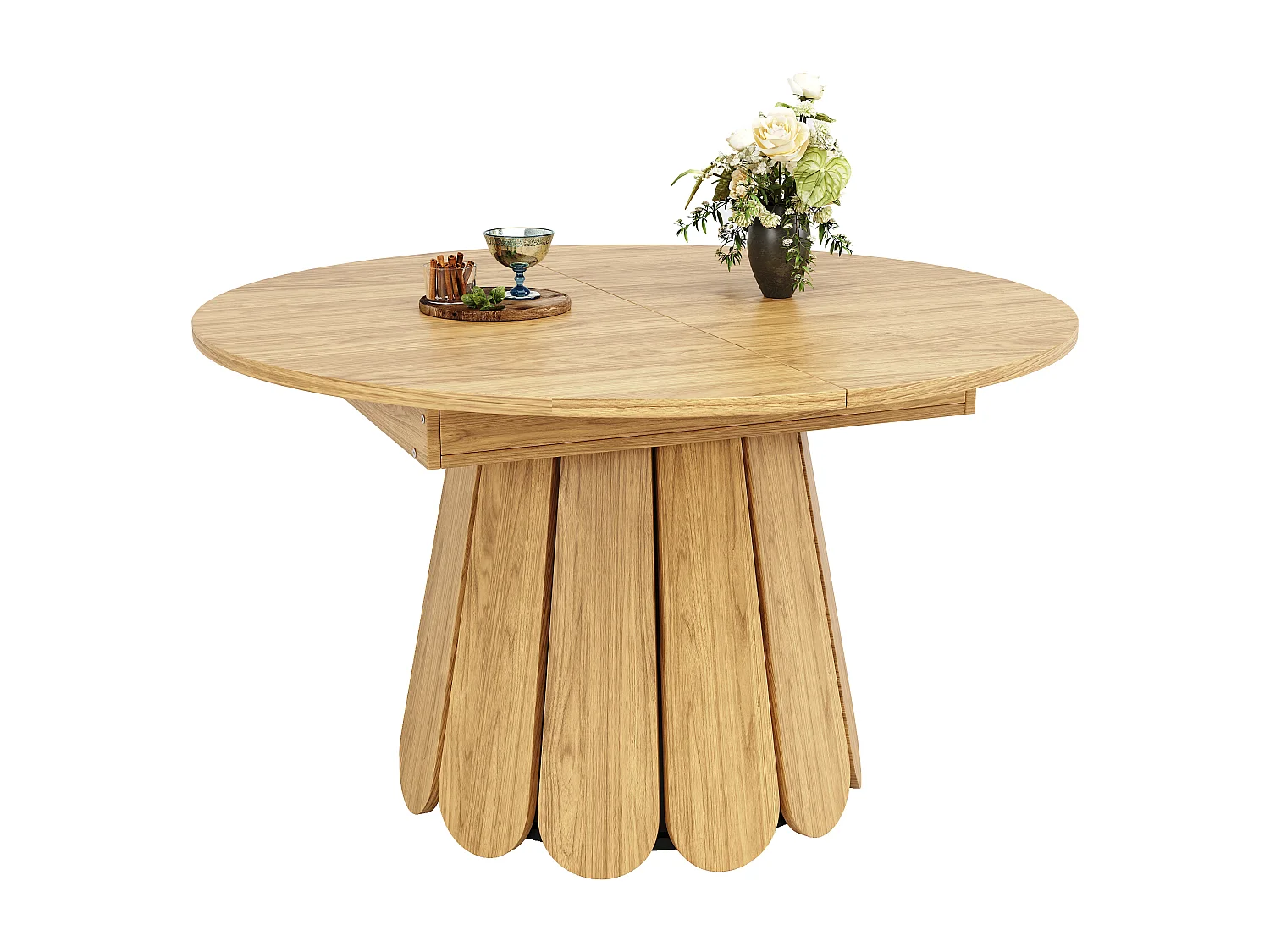 Table à manger extensible ronde/ovale, MDF, finition bois naturel (118x118x76cm)