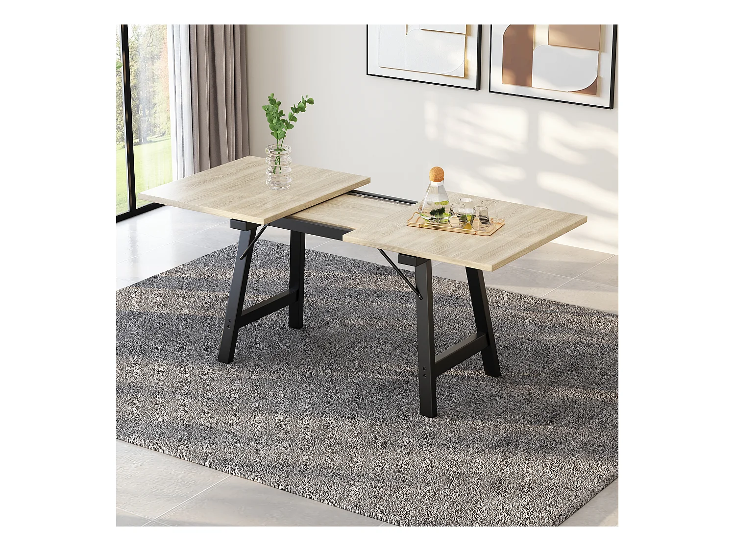 Table à manger télescopique en bois, extension 140/180x80cm, design moderne et épuré, avec support en alliage, pour 4-6 personnes (140x80x75 cm)