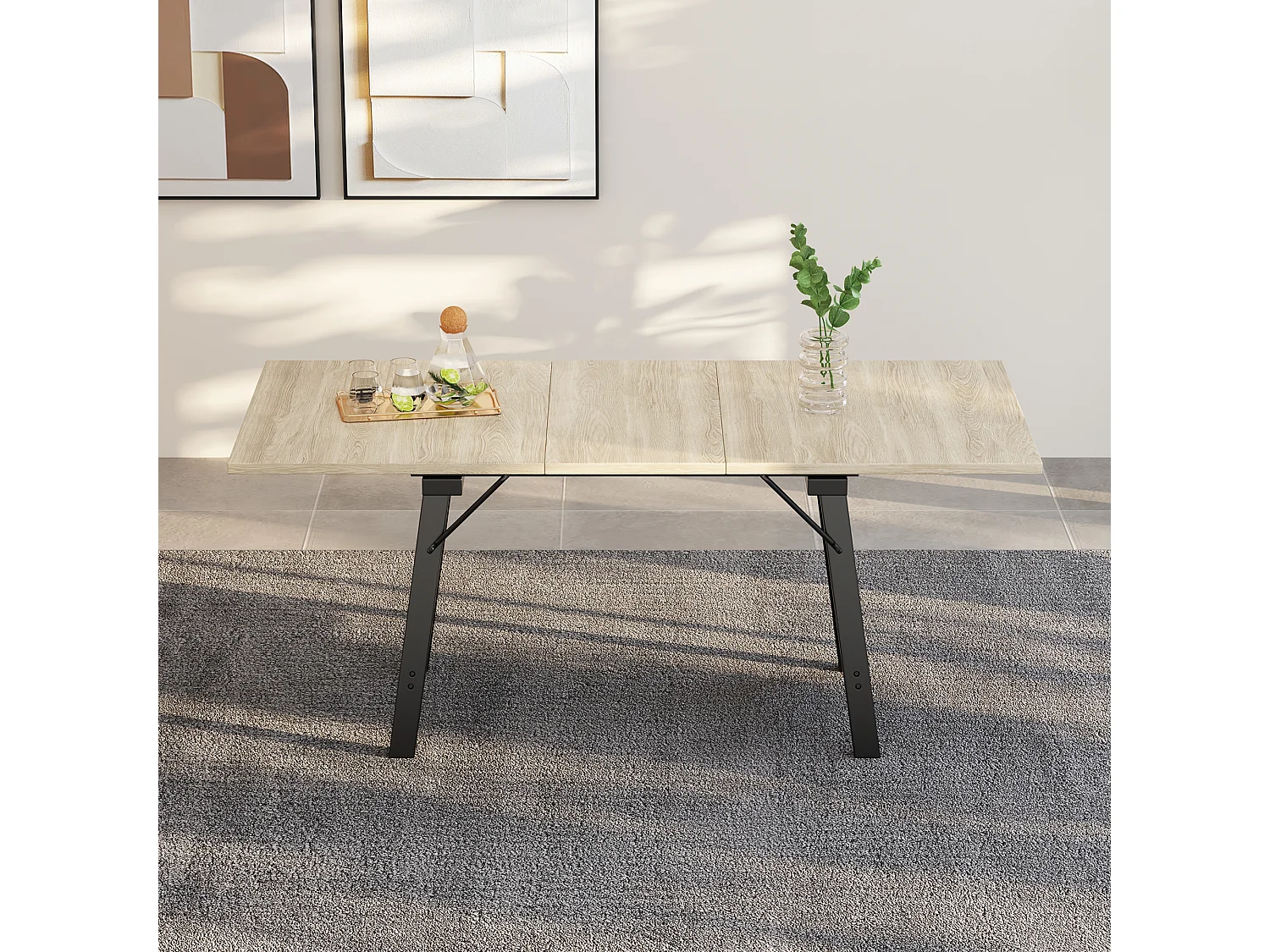 Telescopische houten eettafel, 140/180x80cm uitschuifbaar, modern en strak design, met aluminium onderstel, voor 4-6 personen (140x80x75 cm)