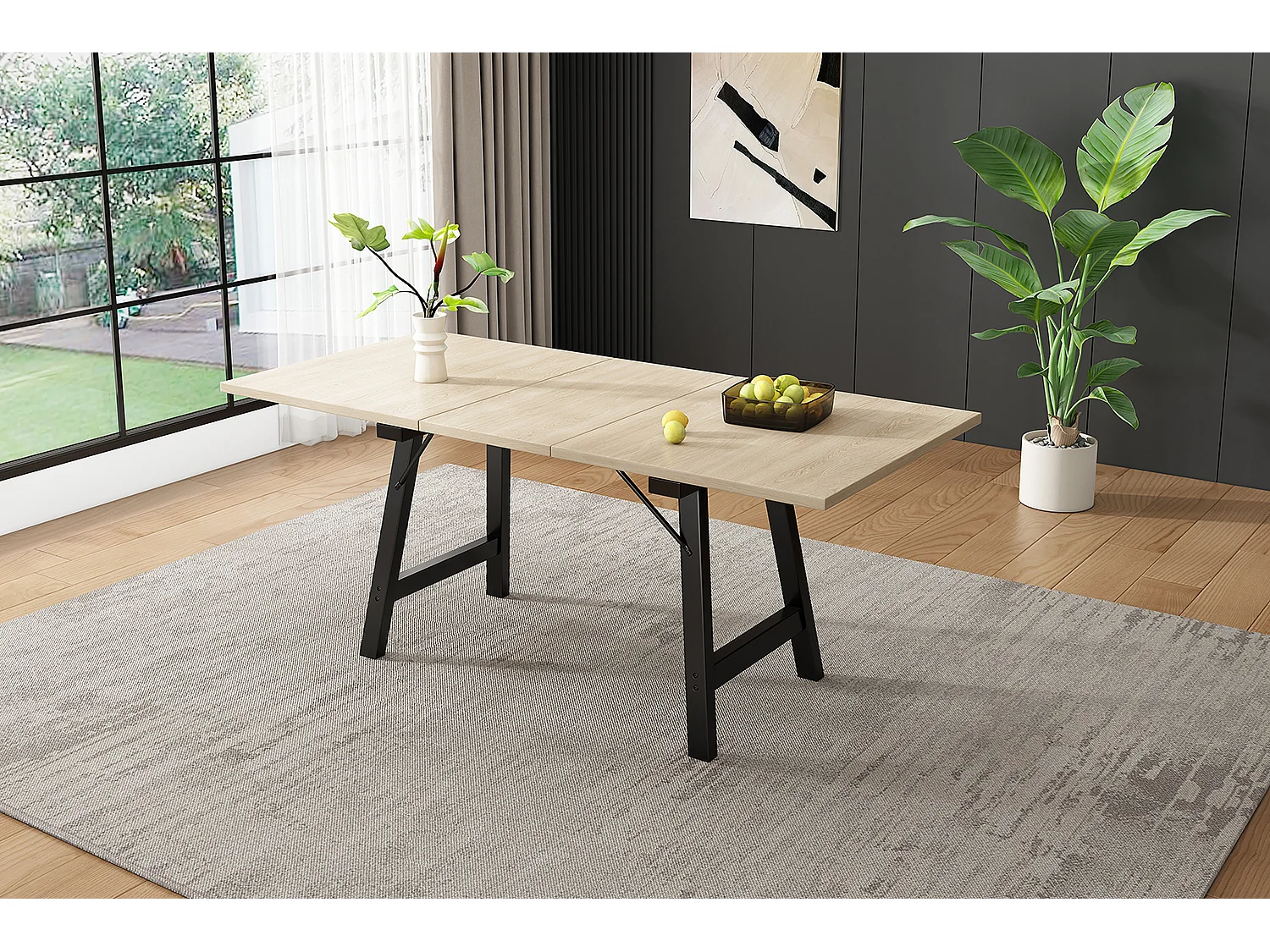 Telescopische houten eettafel, 140/180x80cm uitschuifbaar, modern en strak design, met aluminium onderstel, voor 4-6 personen (140x80x75 cm)