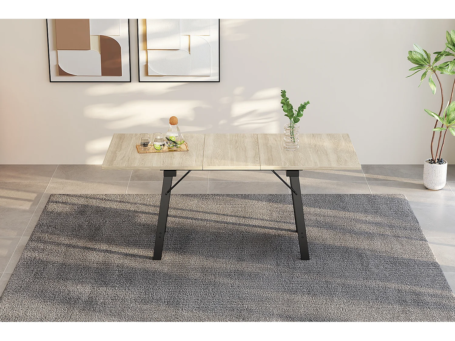 Telescopische houten eettafel, 140/180x80cm uitschuifbaar, modern en strak design, met aluminium onderstel, voor 4-6 personen (140x80x75 cm)