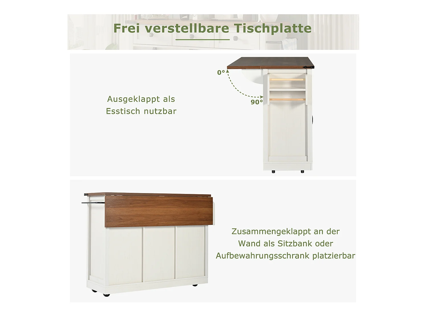 Îlot de cuisine plan de travail extensible, chariot service roulettes, MDF beige bois, portes coulissantes, 3 tiroirs (140x45x94 cm)