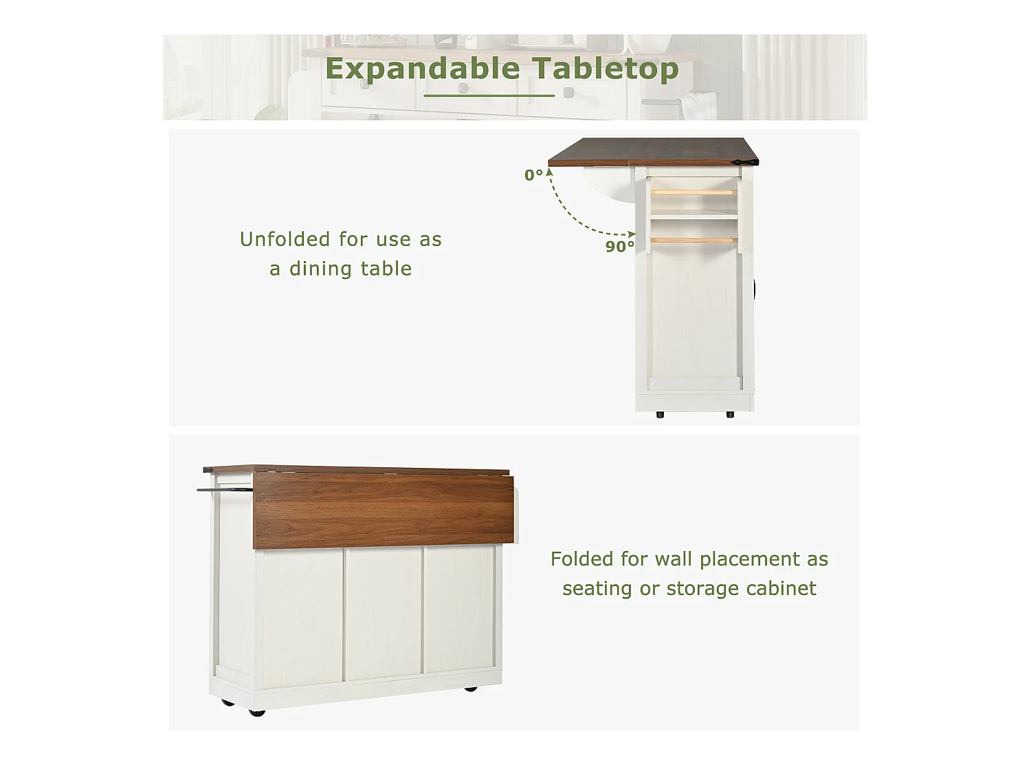 Îlot de cuisine plan de travail extensible, chariot service roulettes, MDF beige bois, portes coulissantes, 3 tiroirs (140x45x94 cm)