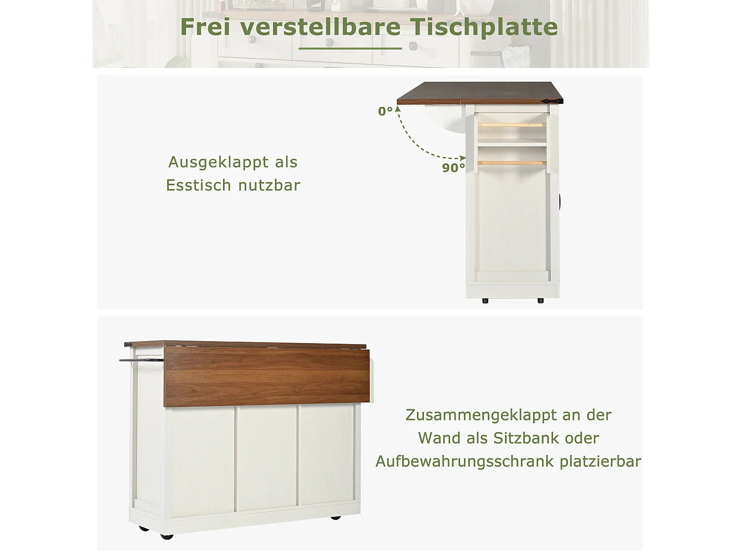 Îlot de cuisine plan de travail extensible, chariot service roulettes, MDF beige bois, portes coulissantes, 3 tiroirs (140x45x94 cm)