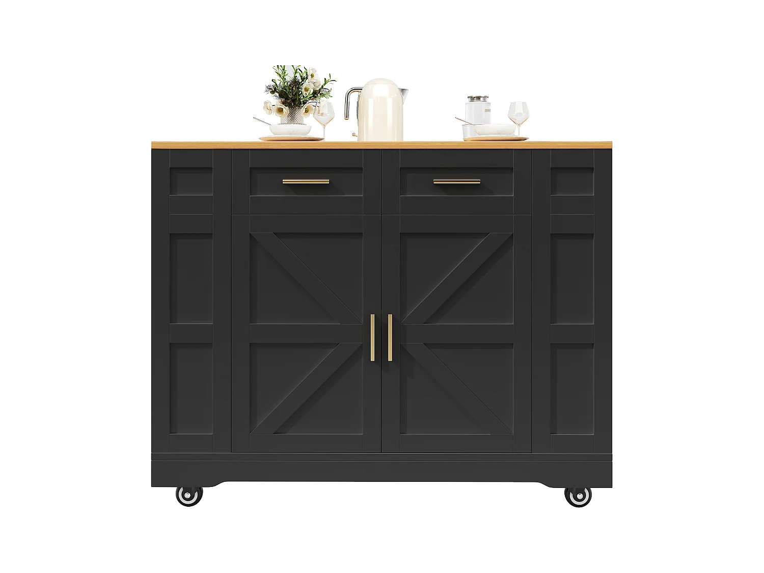 Îlot de cuisine multifonction, meuble de rangement avec table extensible, MDF, noir (120x65x90 cm)