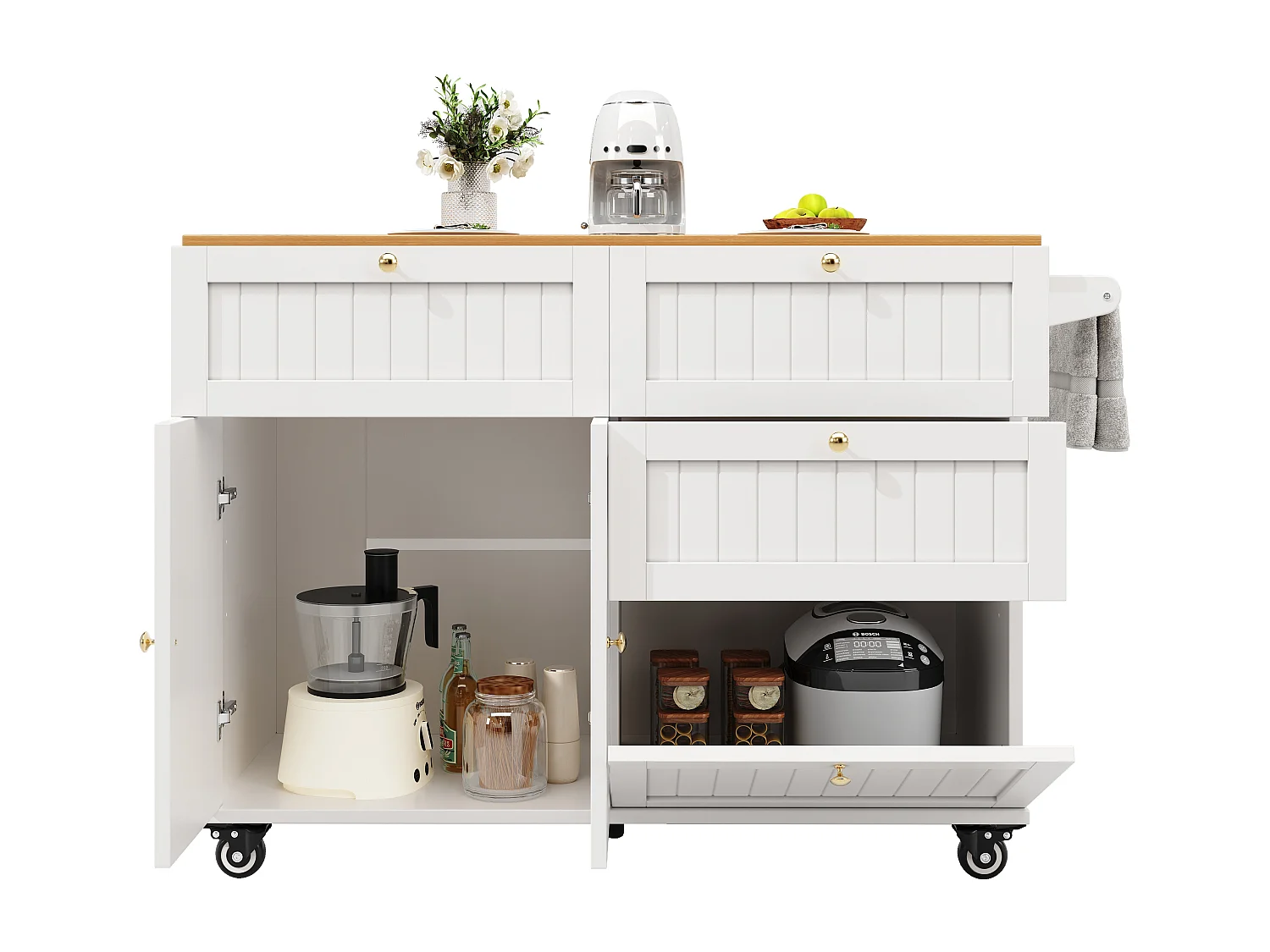 Modern kookeiland, opbergmeubel, uitschuifbare tafel met opbergruimte, MDF, zwart (133x49,2x88 cm)