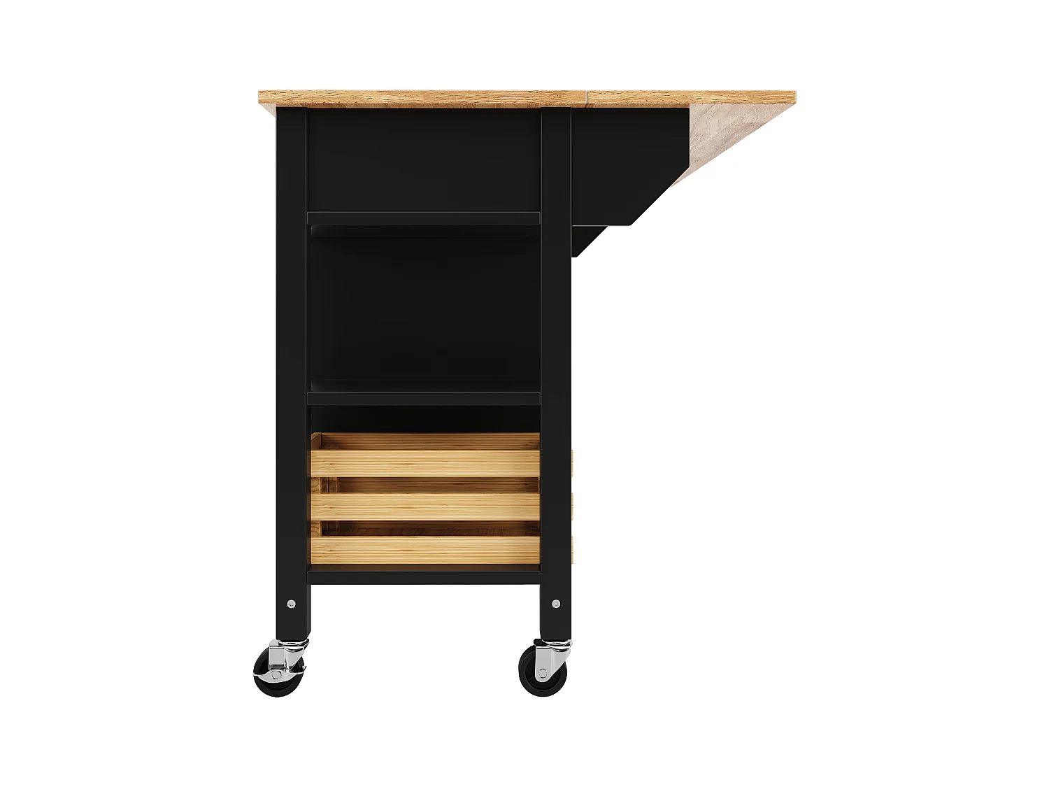 Îlot de cuisine moderne avec plateau en bois, 3 tiroirs, panier en pin, fonction de rangement multifonctionnel, blanc (120x45x90 cm)