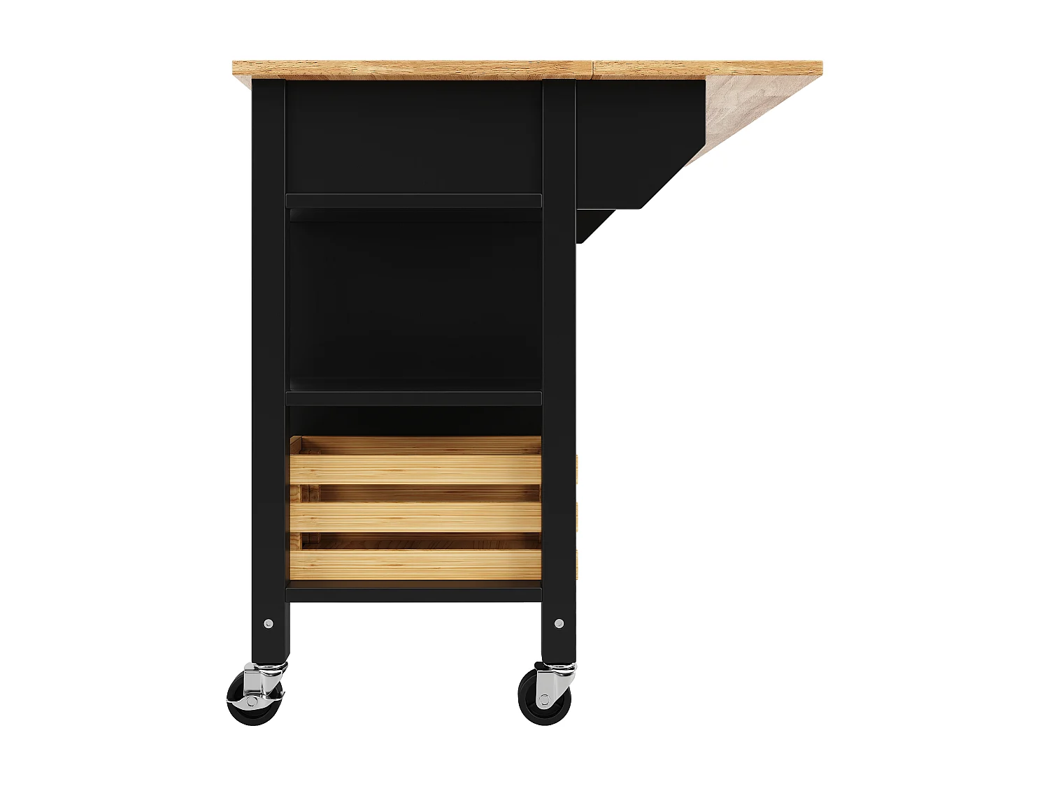 Îlot de cuisine moderne avec plateau en bois, 3 tiroirs, panier en pin, fonction de rangement multifonctionnel, blanc (120x45x90 cm)