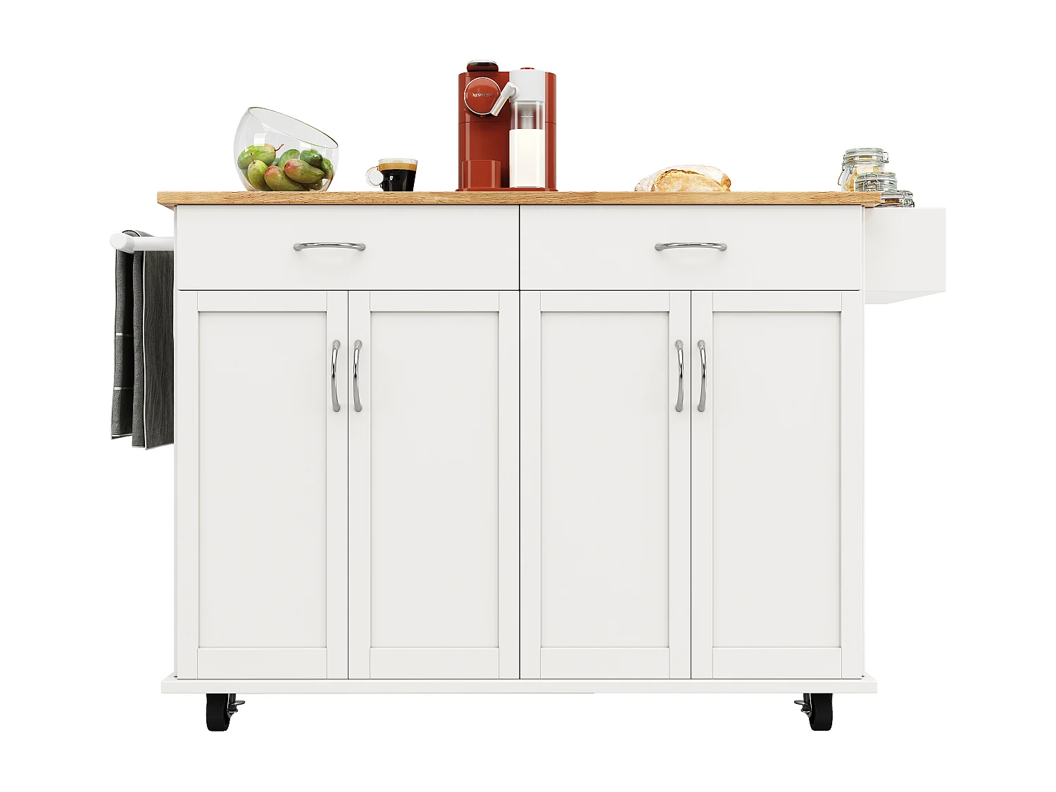 Îlot cuisine moderne, plan rabattable, meuble rangement, MDF finition bois, blanc (106x50x90.5 cm)