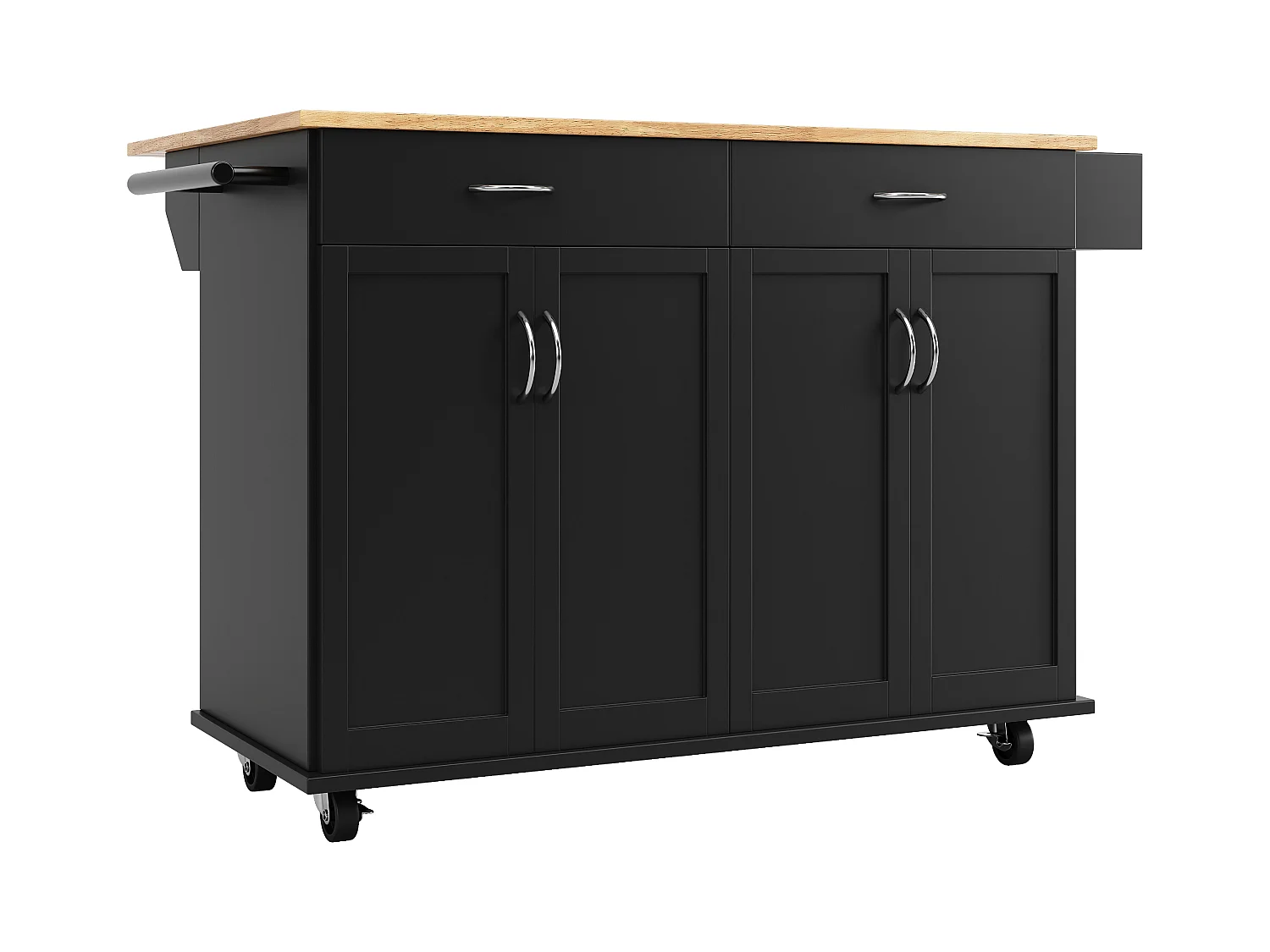 Îlot cuisine moderne, plan rabattable, meuble rangement, MDF finition bois, noir (106x50x90.5 cm)