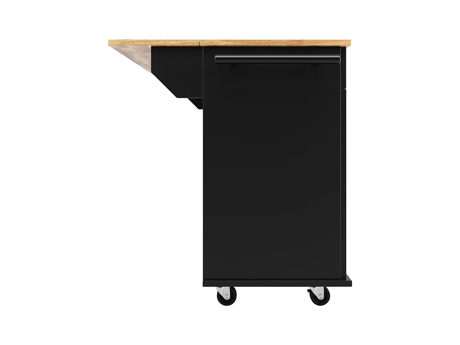 Îlot cuisine moderne, plan rabattable, meuble rangement, MDF finition bois, noir (106x50x90.5 cm)