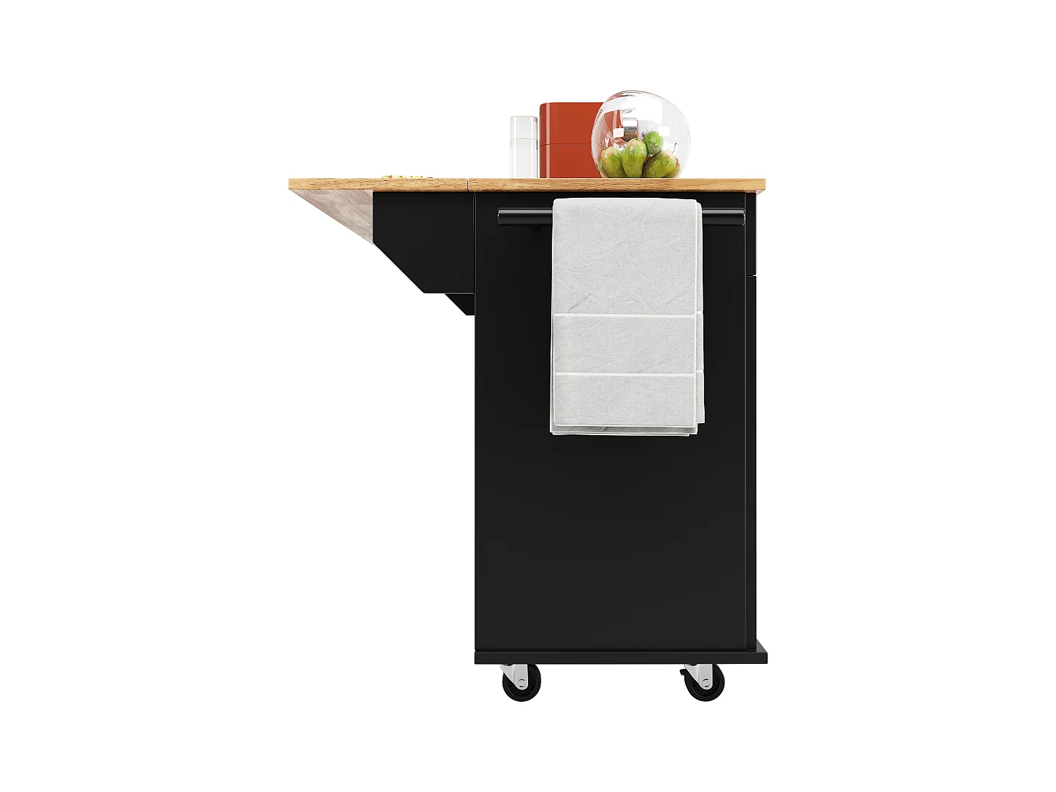 Îlot cuisine moderne, plan rabattable, meuble rangement, MDF finition bois, noir (106x50x90.5 cm)