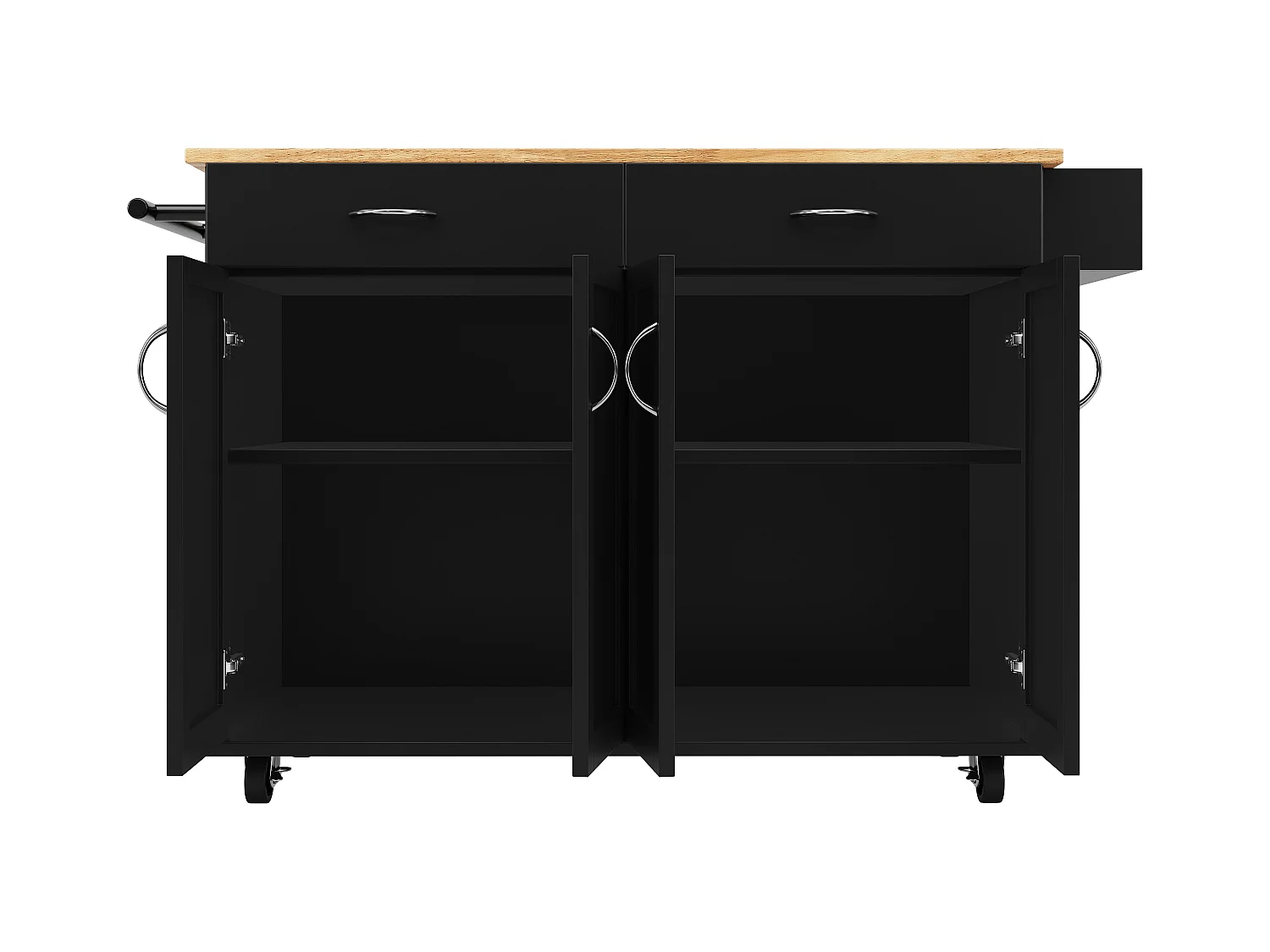 Îlot cuisine moderne, plan rabattable, meuble rangement, MDF finition bois, noir (106x50x90.5 cm)