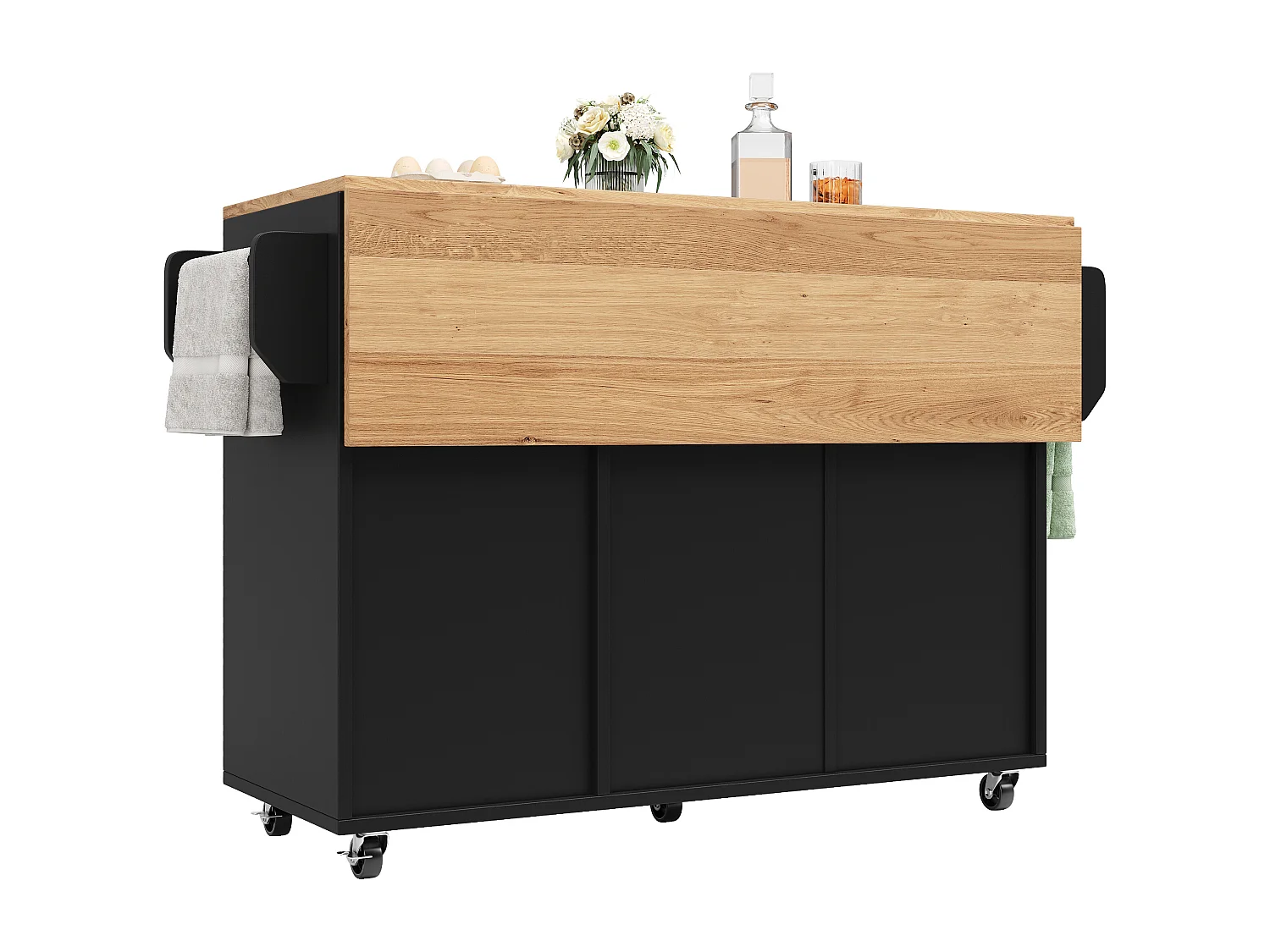 Îlot de cuisine avec plan de travail extensible, meuble de rangement, MDF, blanc, 120x43.2x92 cm