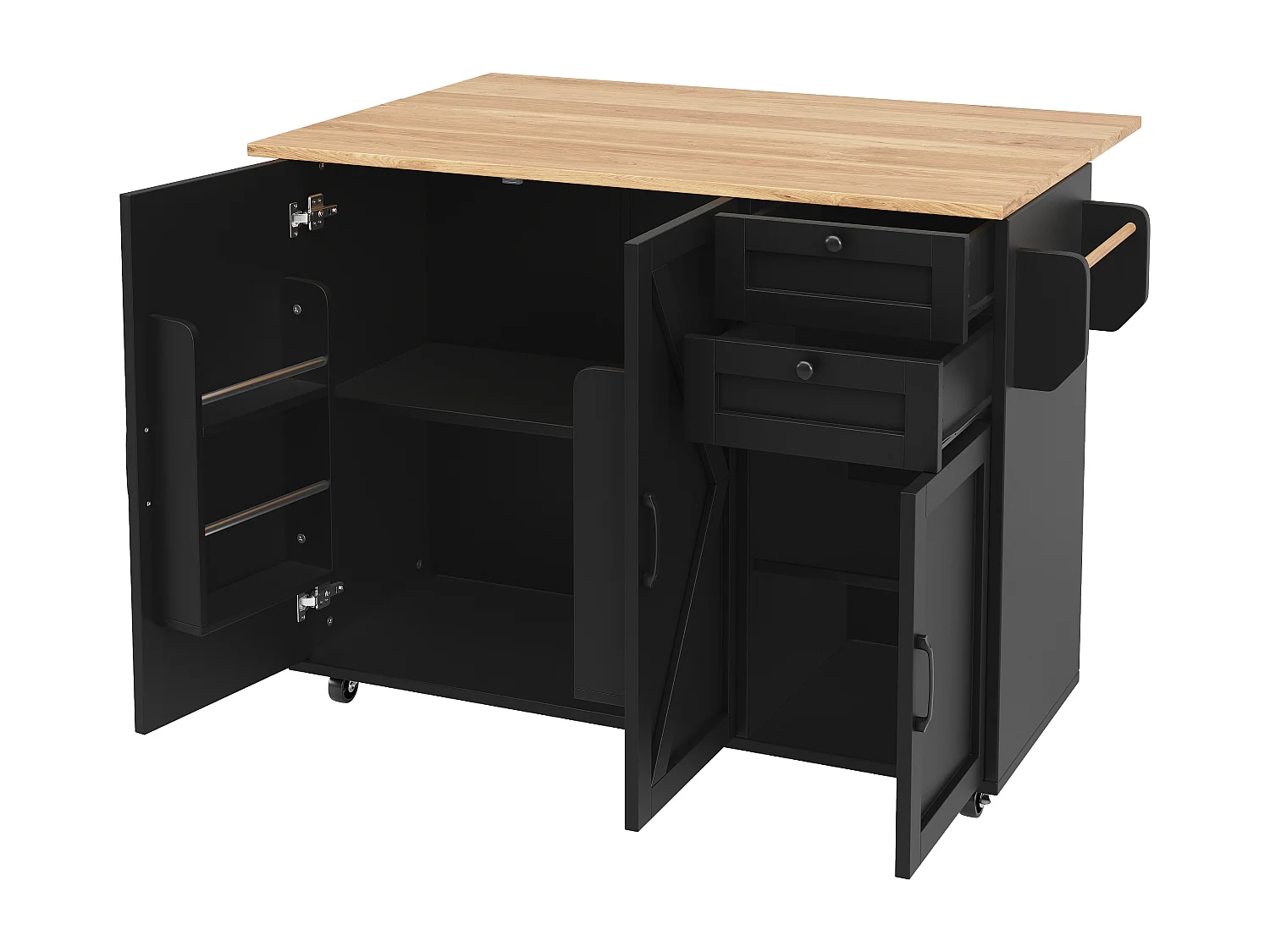 Îlot de cuisine avec plan de travail extensible, meuble de rangement, MDF, blanc, 120x43.2x92 cm