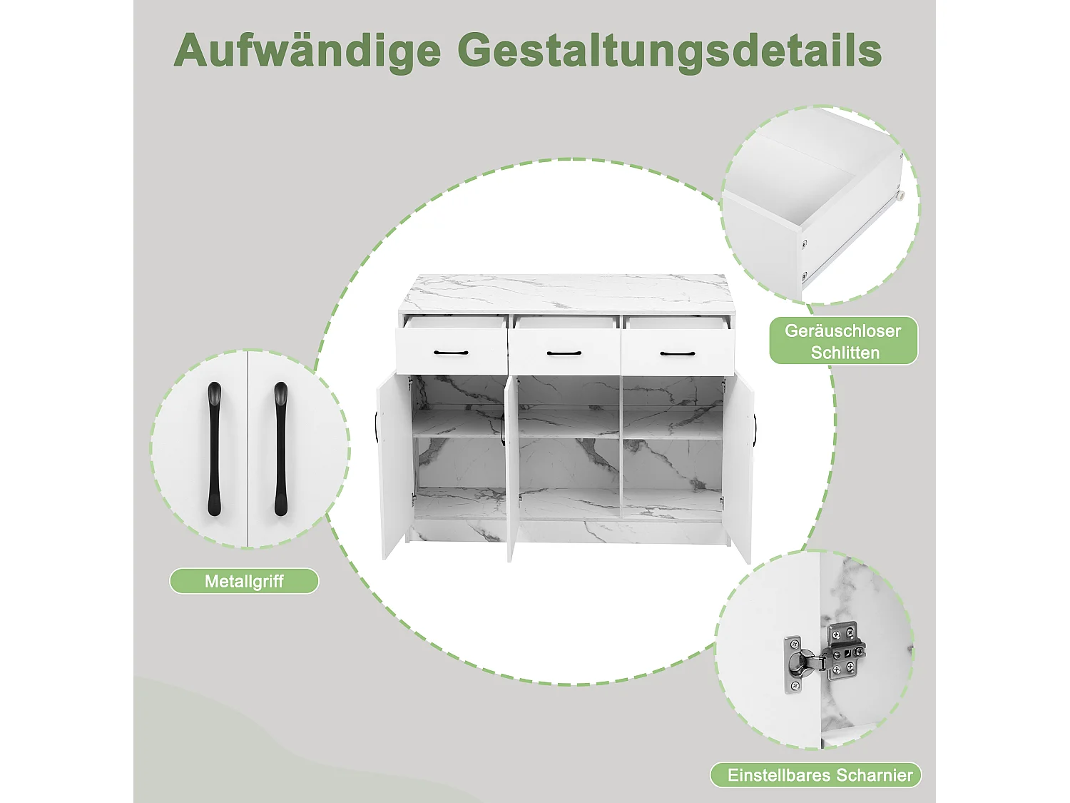 Isla de cocina con encimera de madera Eiche, puertas de cristal templado, estantes ajustables y toallero, diseño moderno (120 x 60 x 90,5 cm)