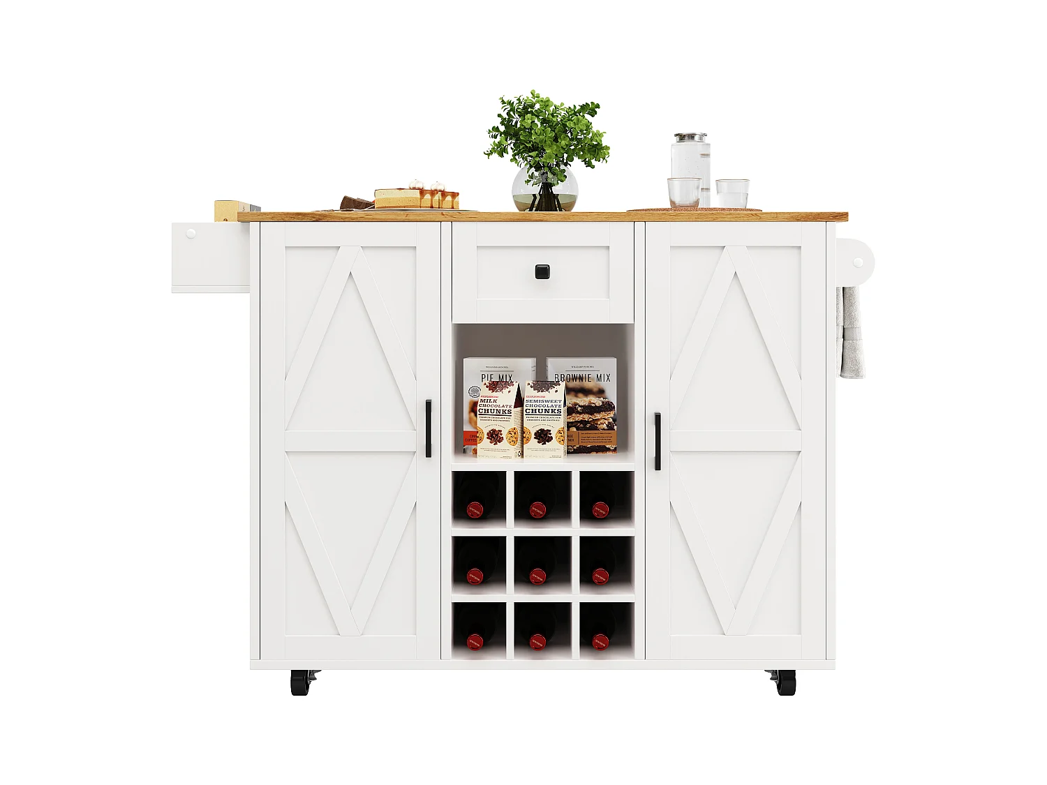 Isola cucina moderna, mobile contenitore multifunzionale, MDF marmorizzato bianco, gambe in metallo incrociate (137,5x40x95,6 cm)