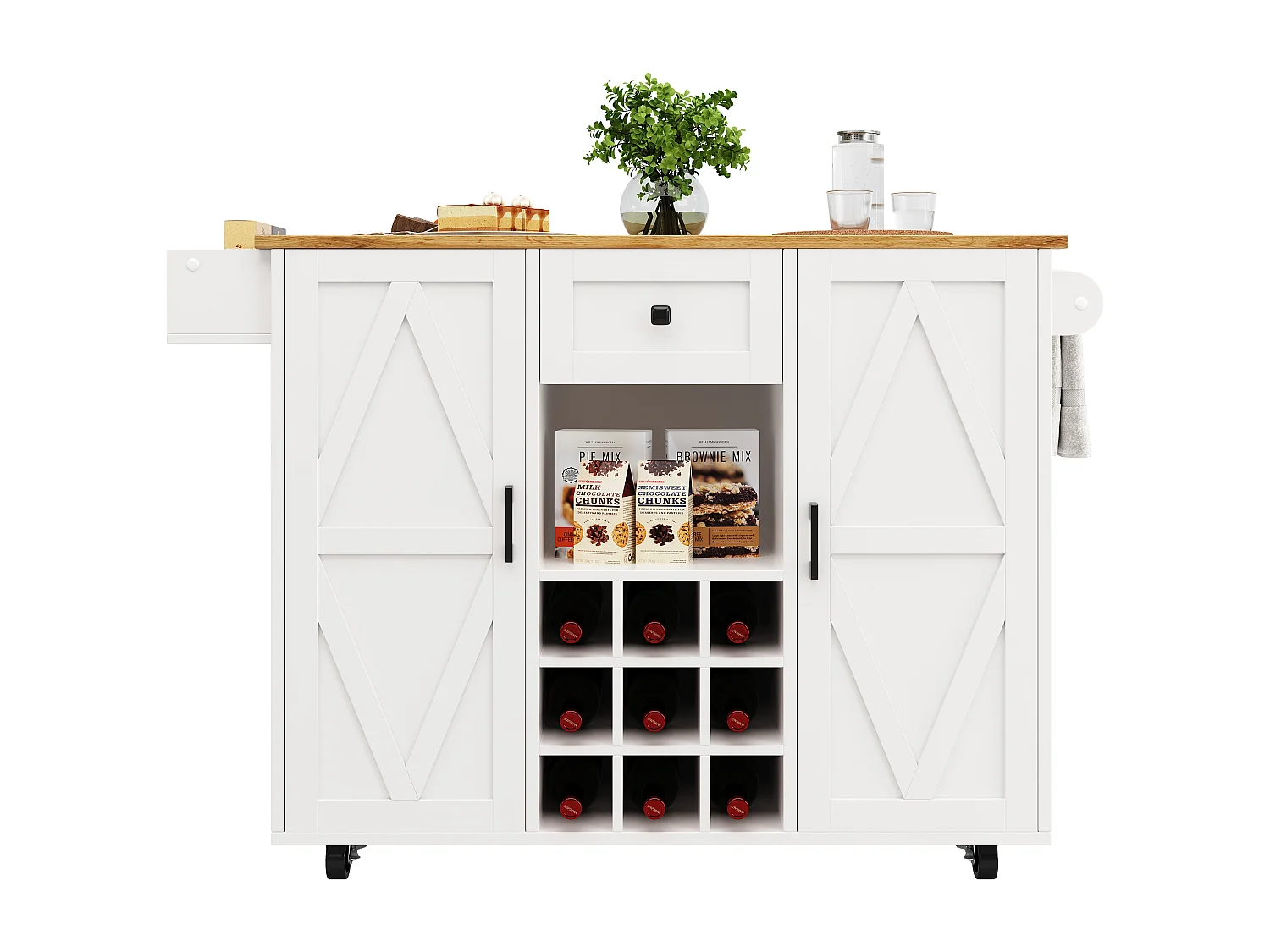 Isola cucina moderna, mobile contenitore multifunzionale, MDF marmorizzato bianco, gambe in metallo incrociate (137,5x40x95,6 cm)