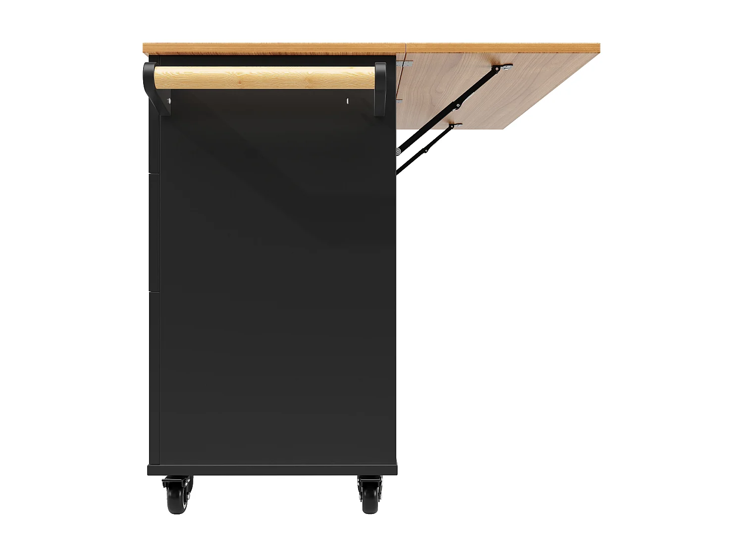 Îlot de cuisine moderne, meuble de rangement, table extensible avec rangement, MDF, noir (133x49.2x88 cm)