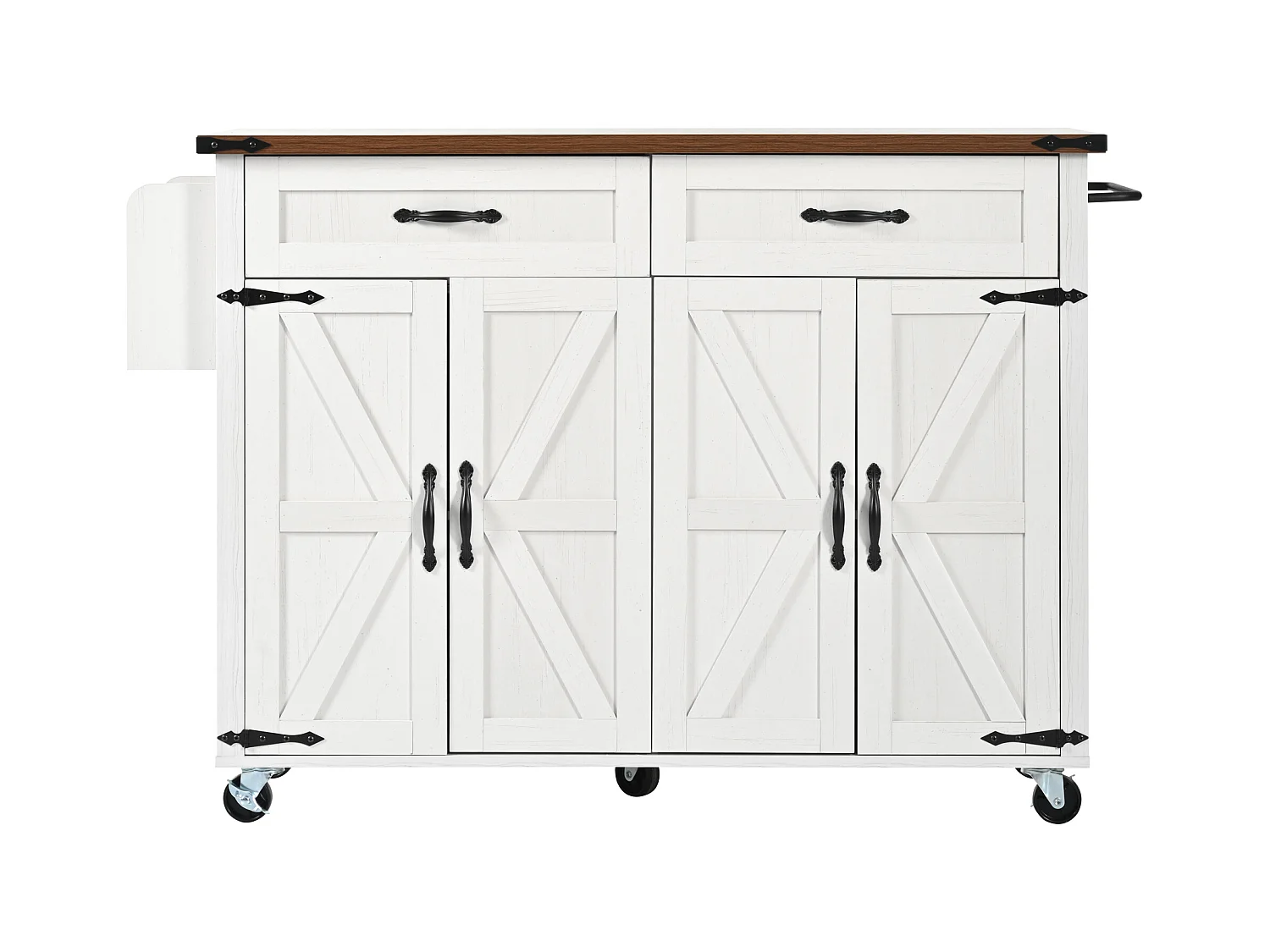 Îlot de cuisine avec plan de travail extensible, chariot de service avec 4 portes et 2 tiroirs, MDF beige et bois (140x45x92.5 cm)