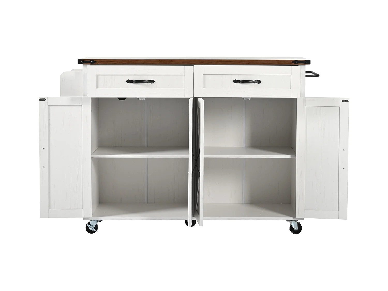 Îlot de cuisine avec plan de travail extensible, chariot de service avec 4 portes et 2 tiroirs, MDF beige et bois (140x45x92.5 cm)