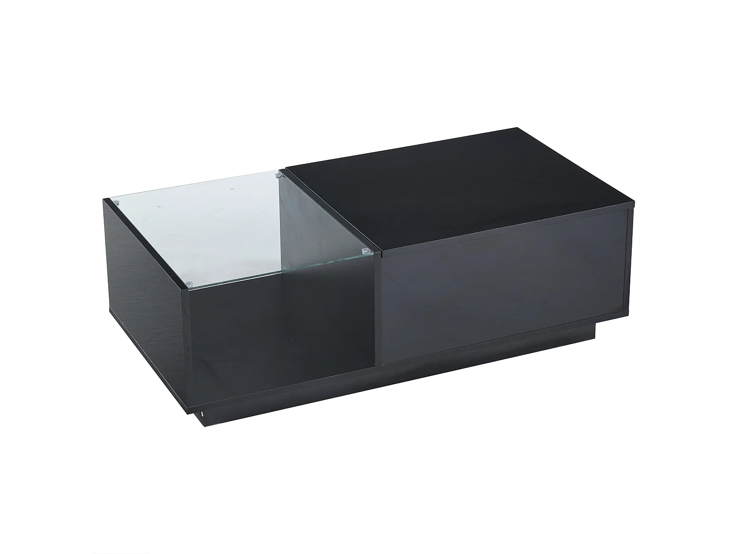 Tavolino da caffè LED regolabile in altezza, in truciolato, nero, con contenitore integrato (100x50x33-46,5 cm)