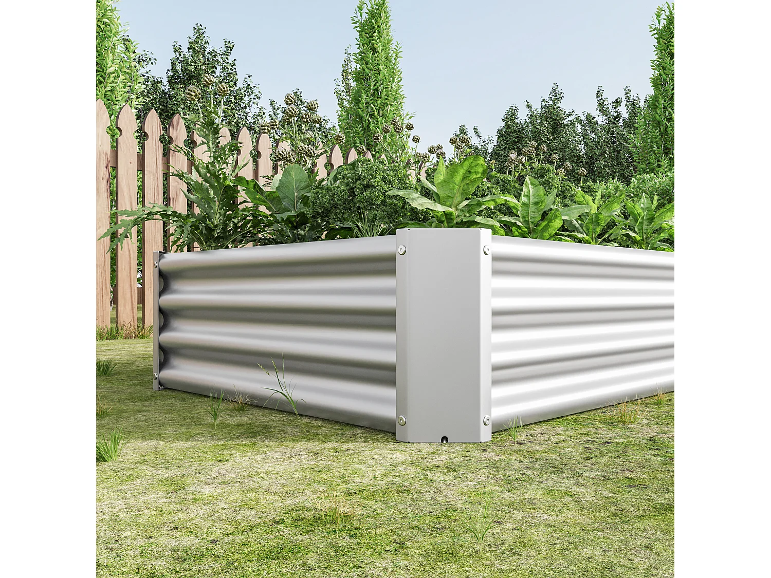 Jardinière en métal, acier galvanisé, sans fond, pour légumes, herbes et fleurs, argenté (180x90x30 cm)