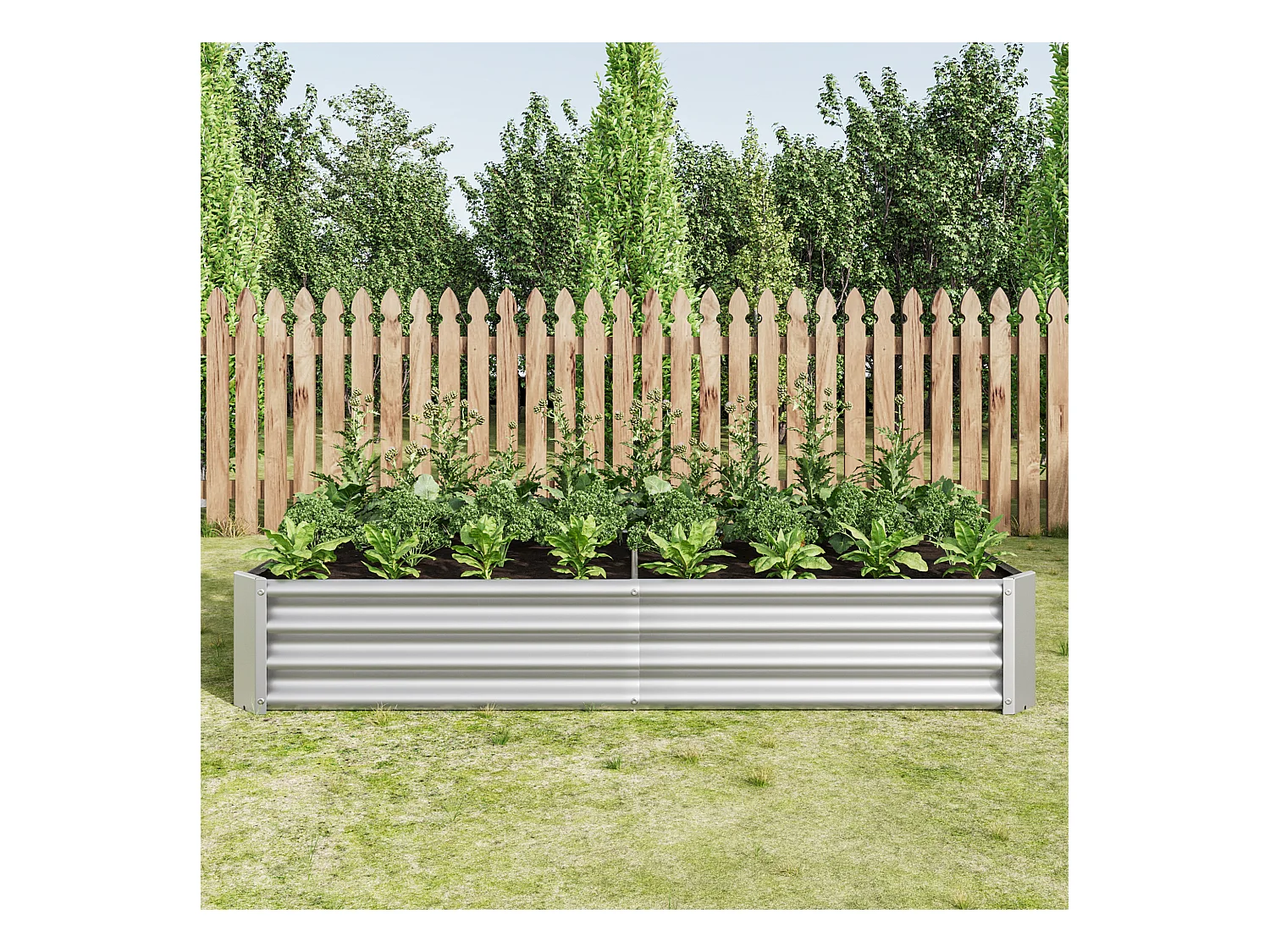 Metalen plantenbak, gegalvaniseerd staal, zonder voet, voor groenten, kruiden en bloemen, zilver (180x90x30 cm)