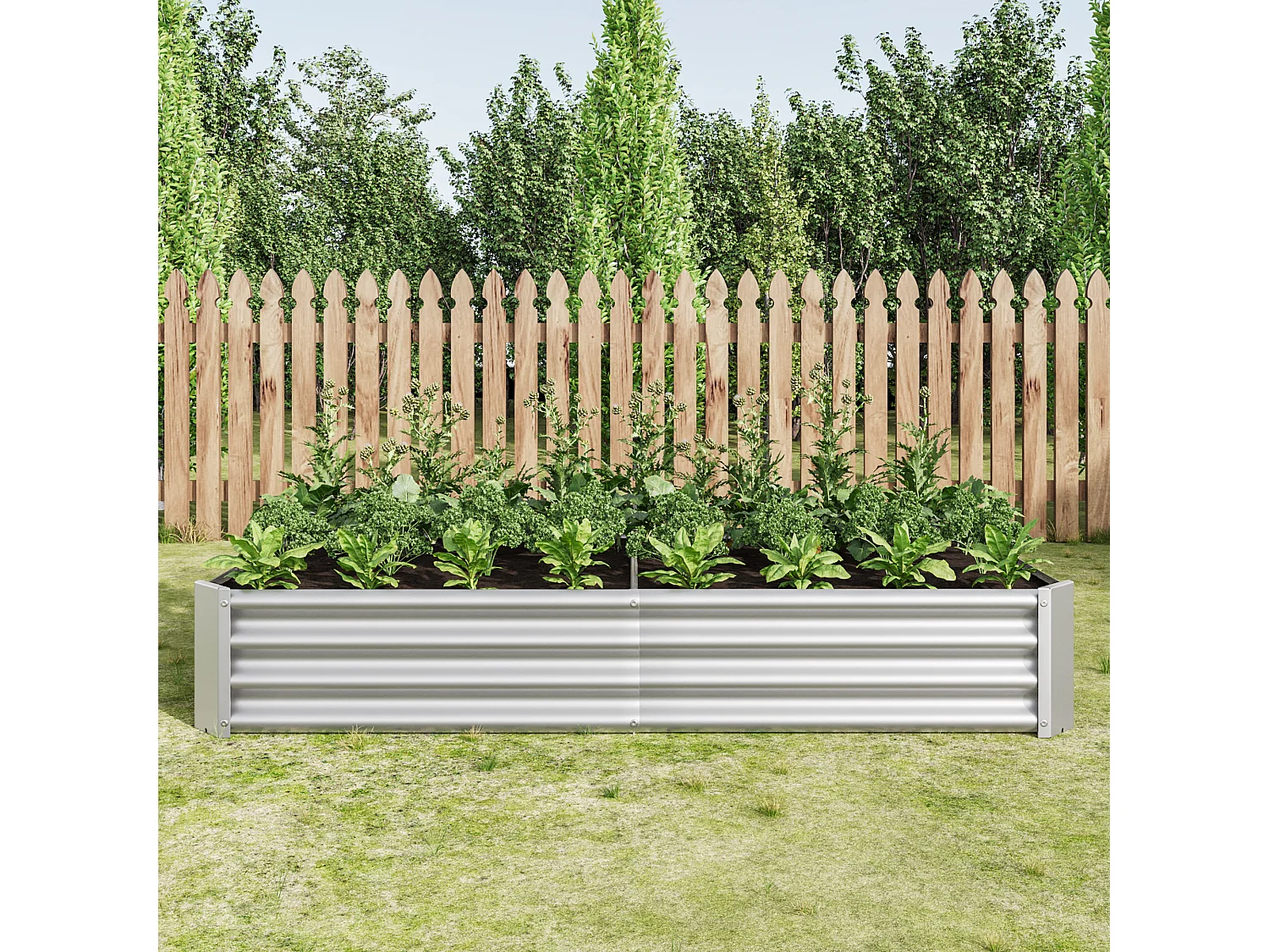 Jardinière en métal, acier galvanisé, sans fond, pour légumes, herbes et fleurs, argenté (180x90x30 cm)