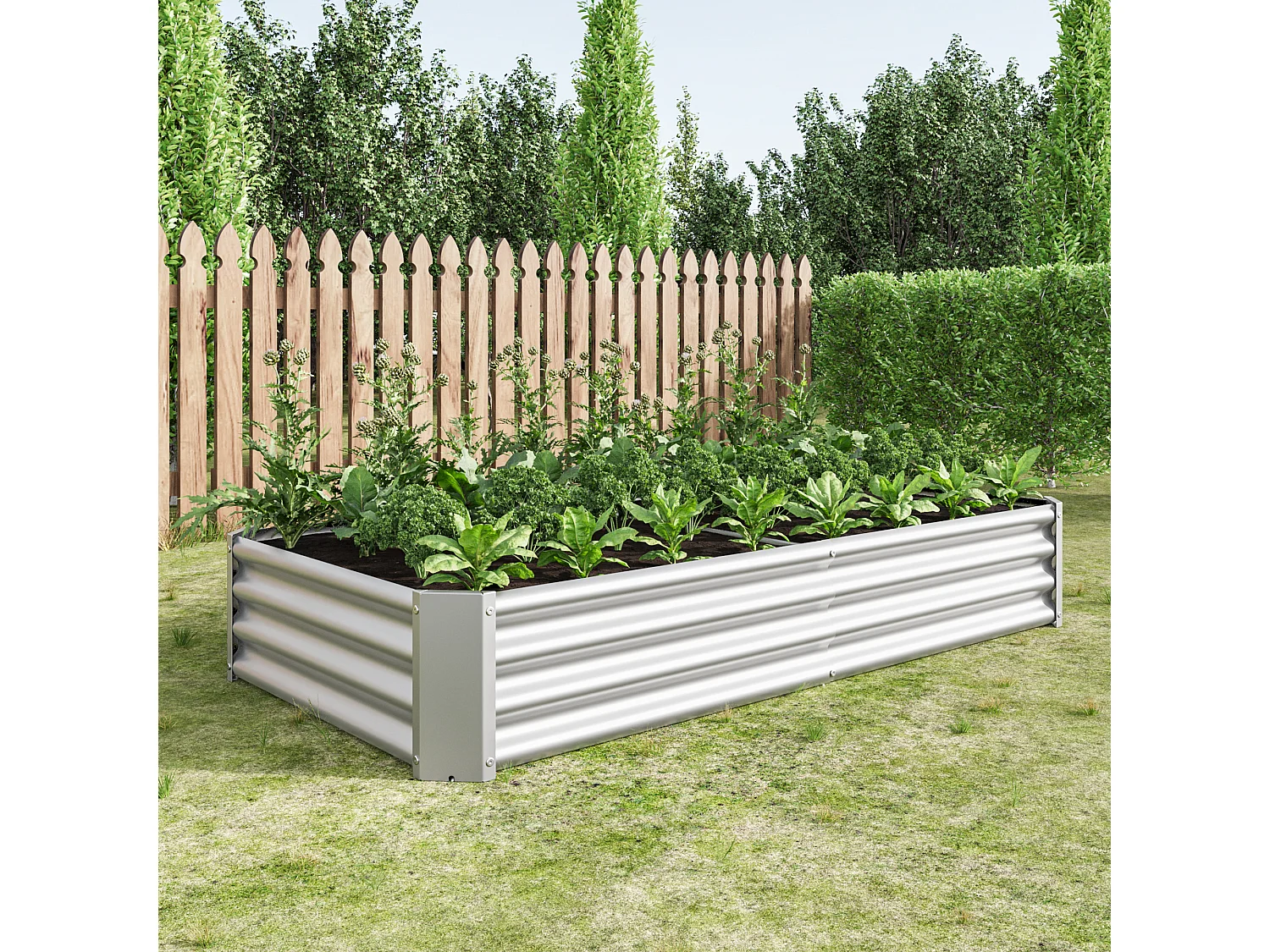 Jardinière en métal, acier galvanisé, sans fond, pour légumes, herbes et fleurs, argenté (180x90x30 cm)