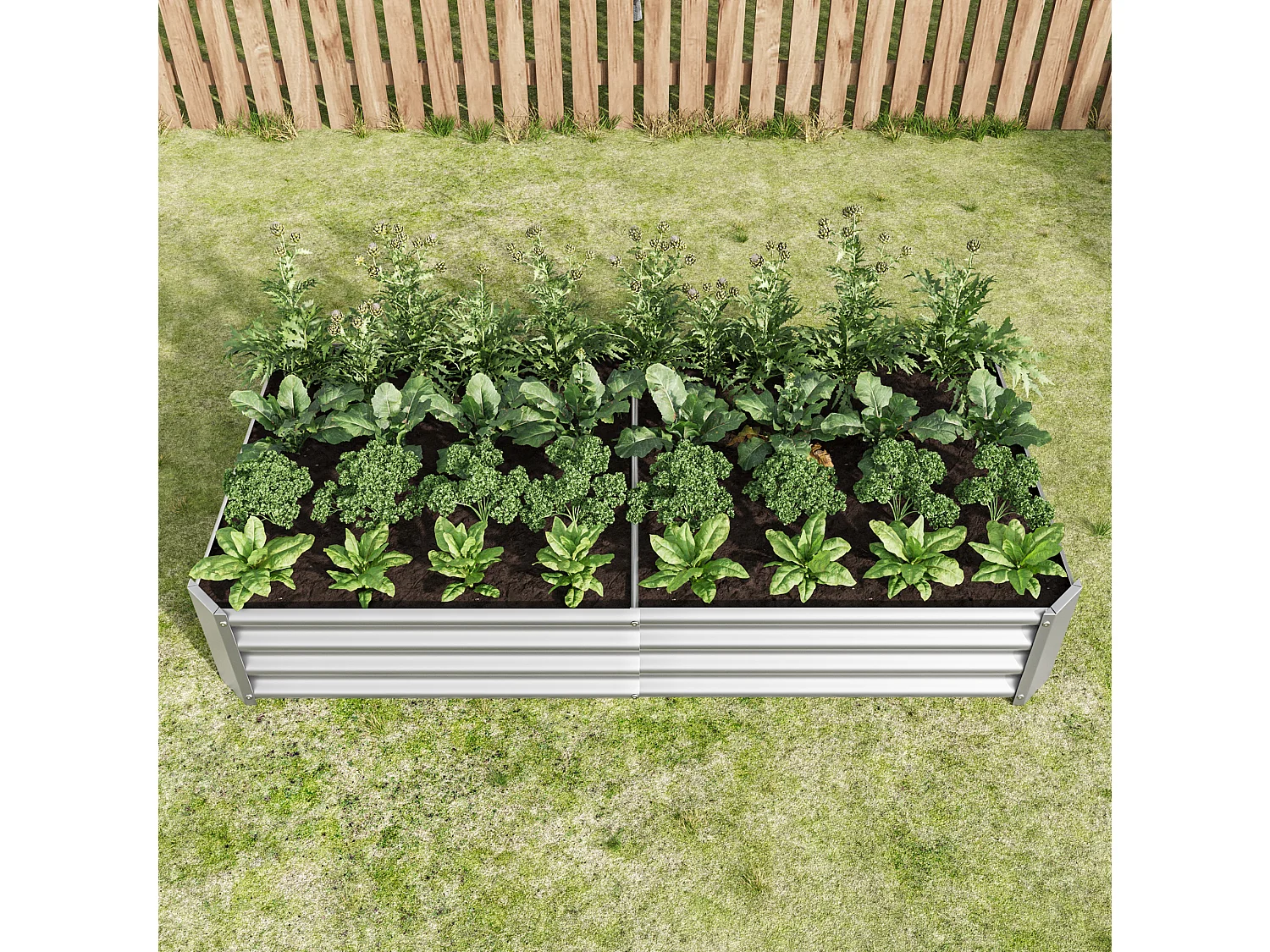 Jardinière en métal, acier galvanisé, sans fond, pour légumes, herbes et fleurs, argenté (180x90x30 cm)