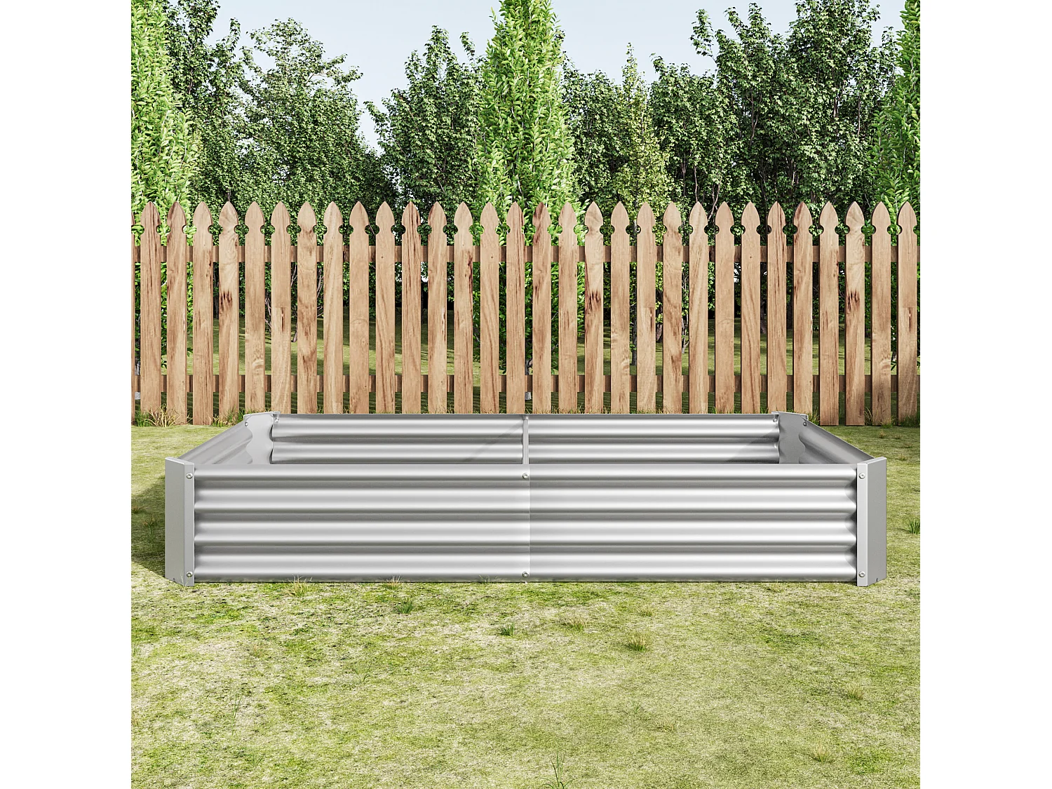 Jardinière en métal, acier galvanisé, sans fond, pour légumes, herbes et fleurs, argenté (180x90x30 cm)