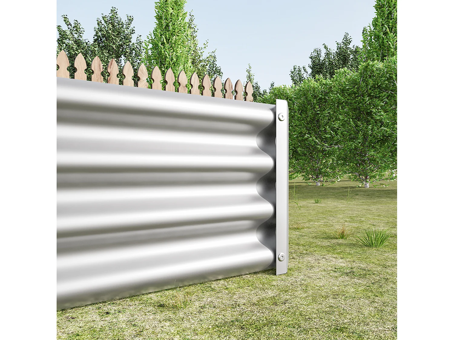 Jardinière en métal, acier galvanisé, sans fond, pour légumes, herbes et fleurs, argenté (180x90x30 cm)