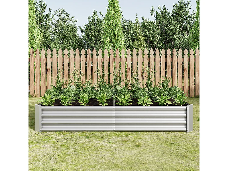 Jardinière en métal, acier galvanisé, sans fond, pour légumes, herbes et fleurs, argenté (180x90x30 cm)