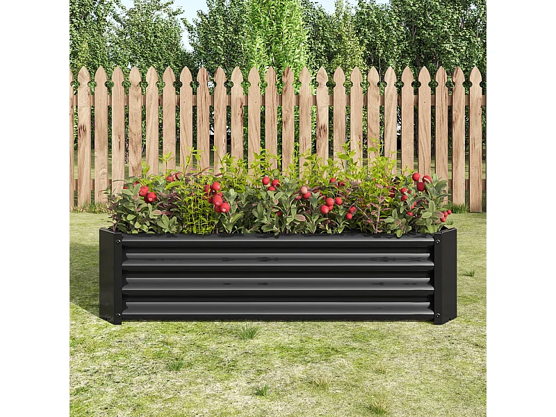 Jardinera metálica robusta de acero galvanizado, sin base, para verduras y flores, color negro (120x60x30 cm)