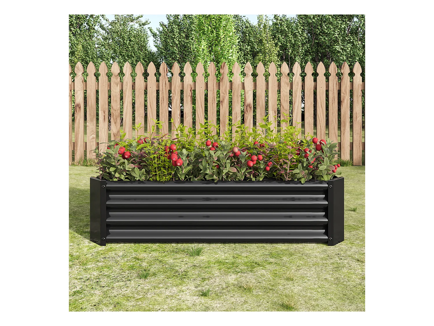 Jardinera metálica robusta de acero galvanizado, sin base, para verduras y flores, color negro (120x60x30 cm)