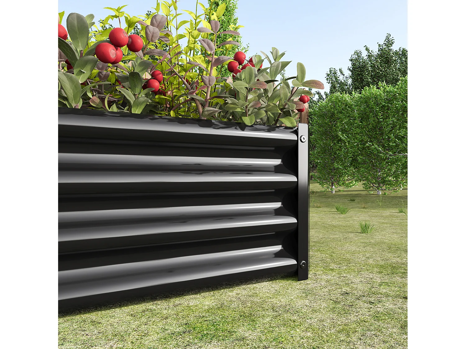 Jardinera metálica robusta de acero galvanizado, sin base, para verduras y flores, color negro (120x60x30 cm)