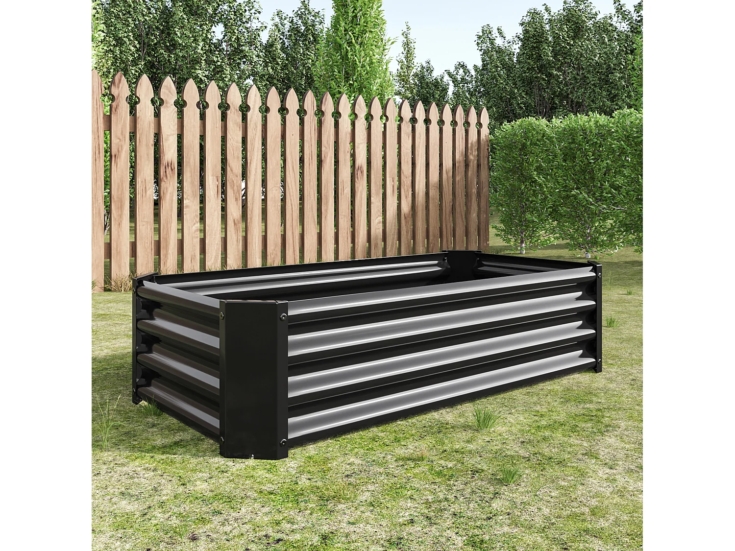 Jardinera metálica robusta de acero galvanizado, sin base, para verduras y flores, color negro (120x60x30 cm)